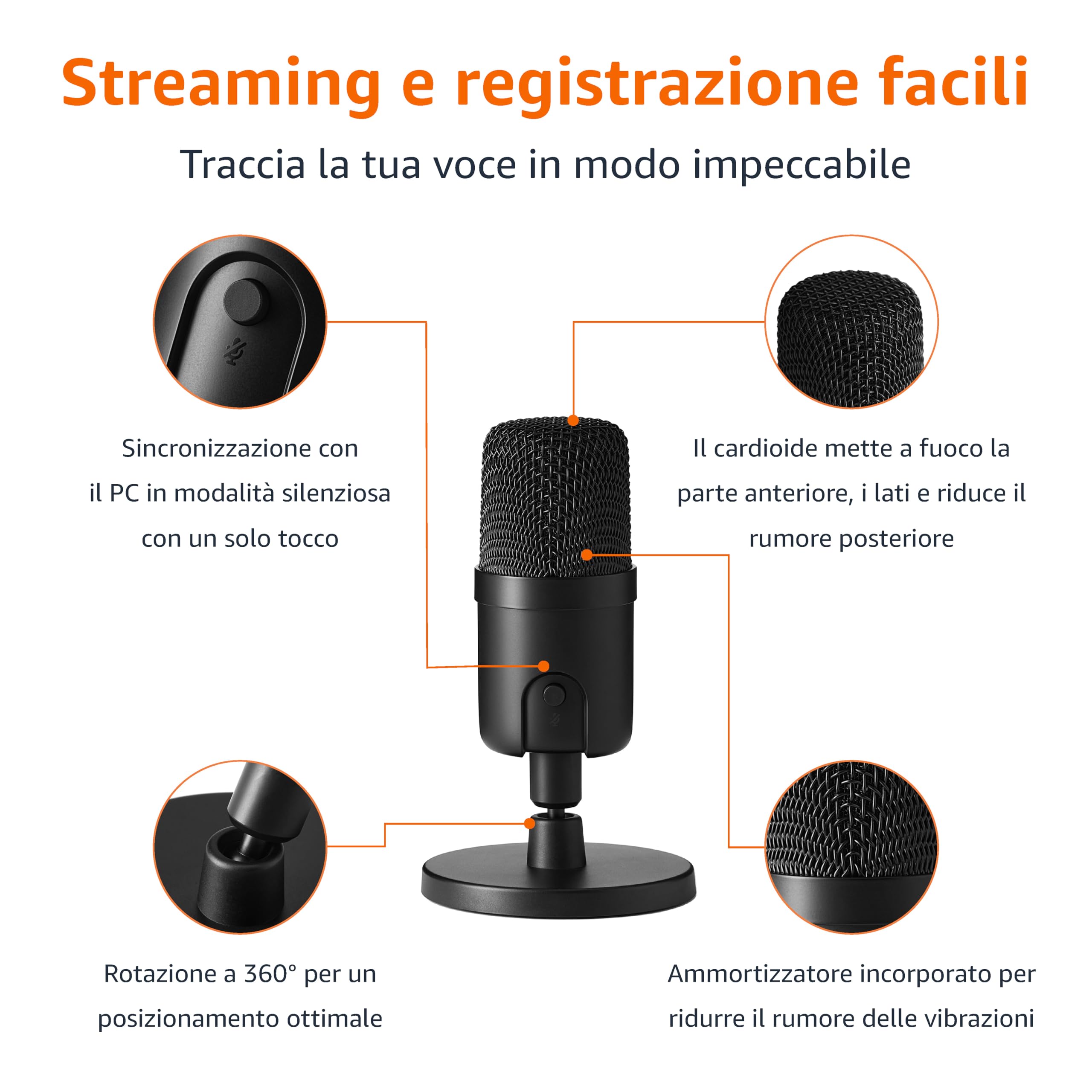 AmazonBasics Microfono USB a Condensatore Nero Cardioide
