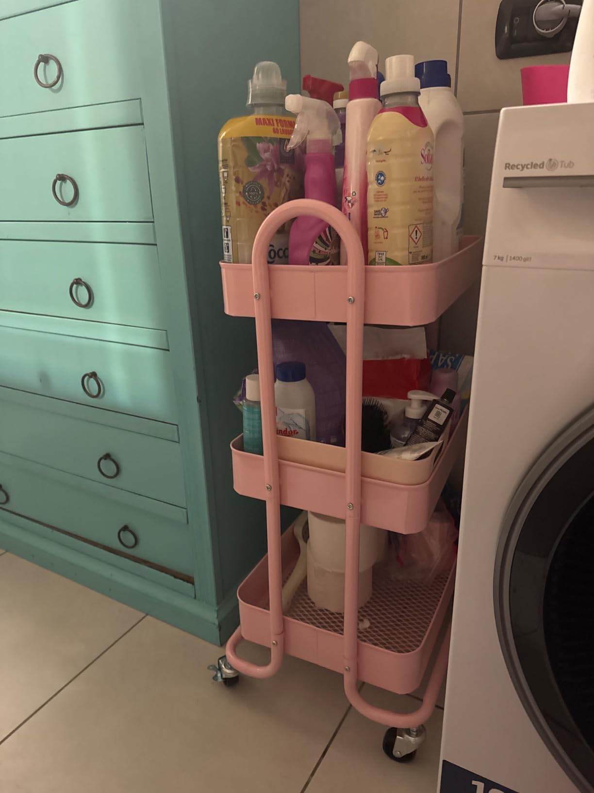 Amazon Basics Carrello 3 Ripiani con Ruote Rosa Antico Metallo