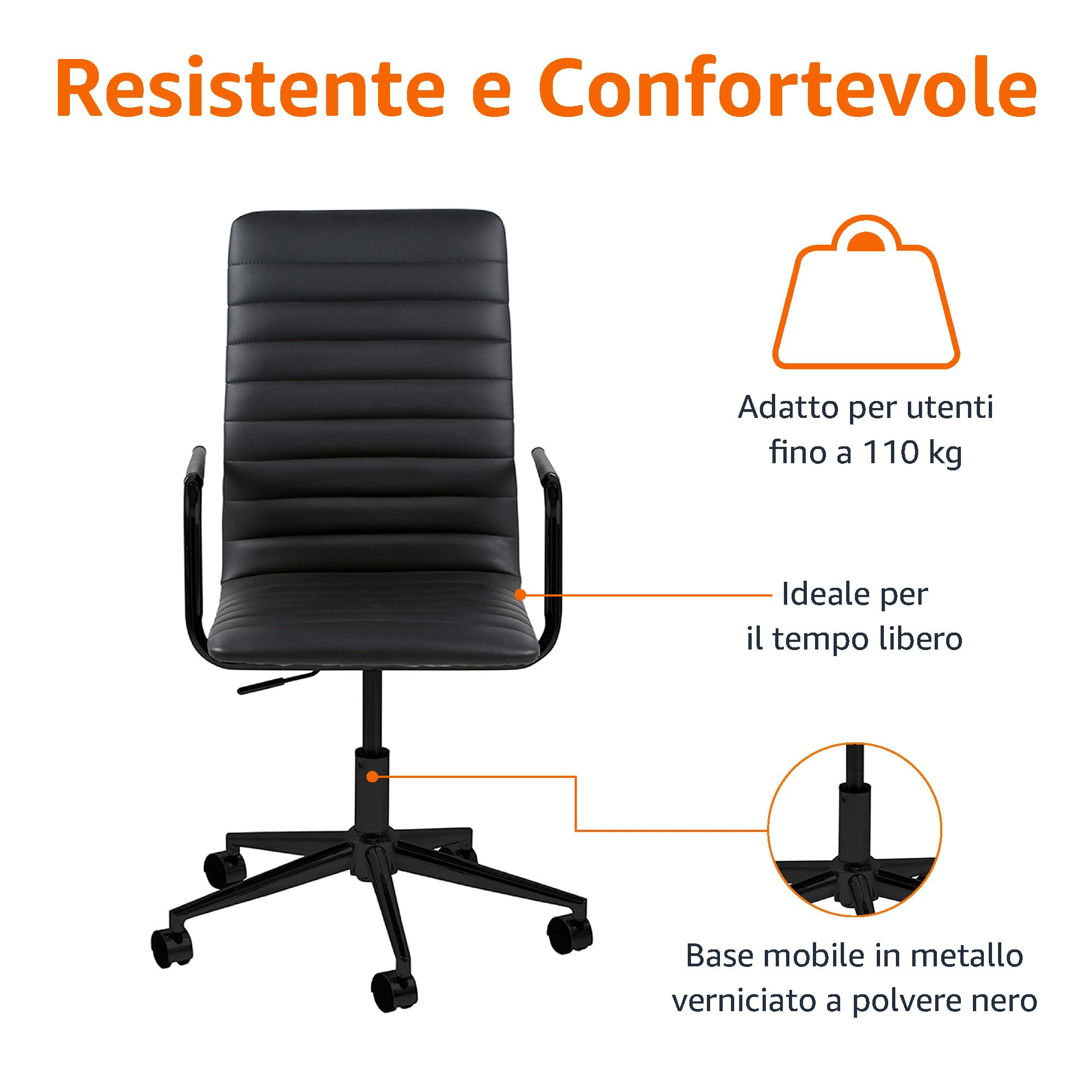 Amazon Basics Sedia ufficio ecopelle nera regolabile