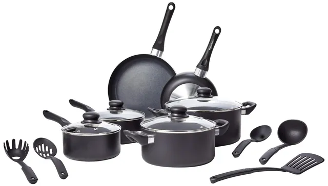 Amazon Basics Batteria Cucina 15 Pezzi Antiaderente Nero