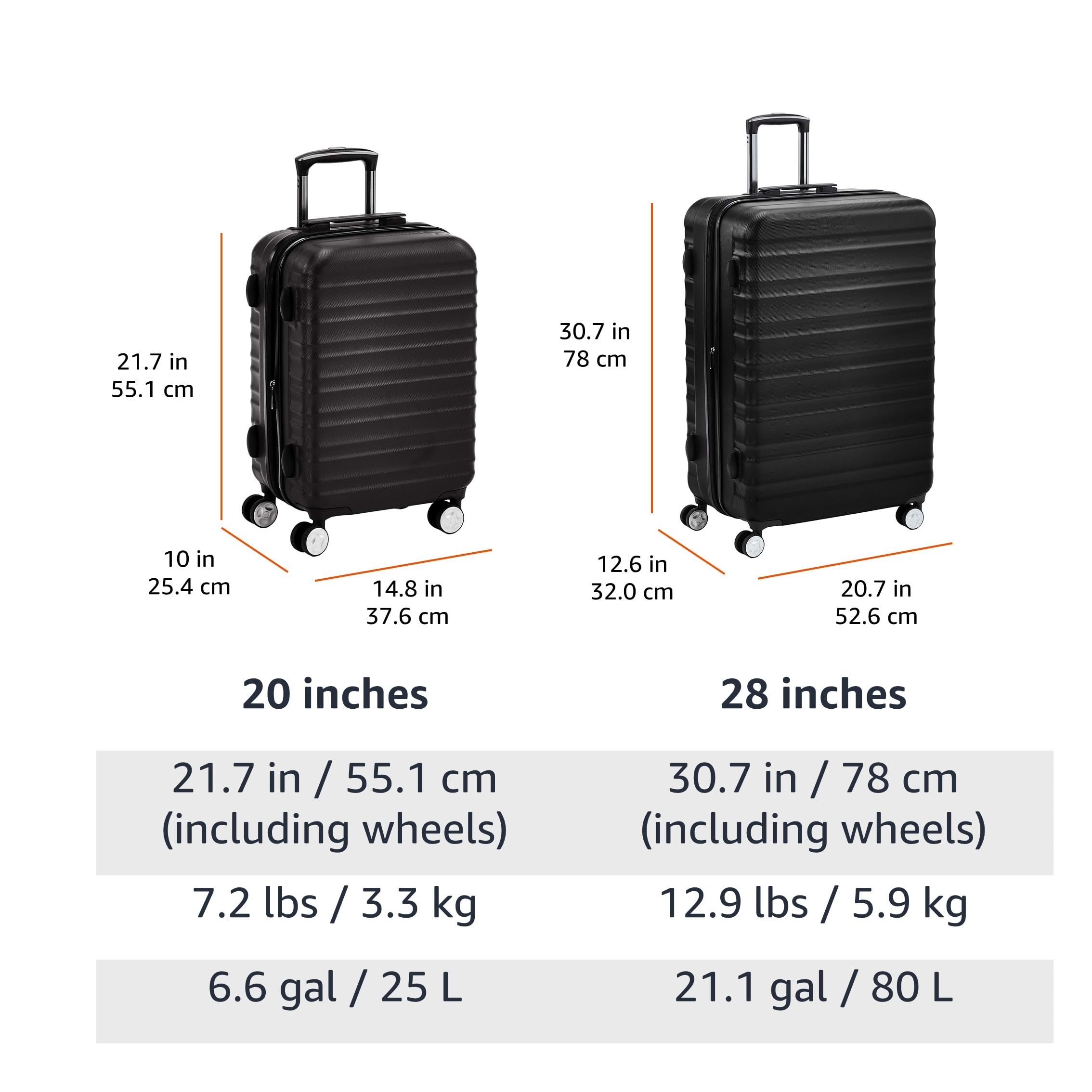 Amazon Basics Set 2 Trolley Rigidi 55+78 cm Nero TSA