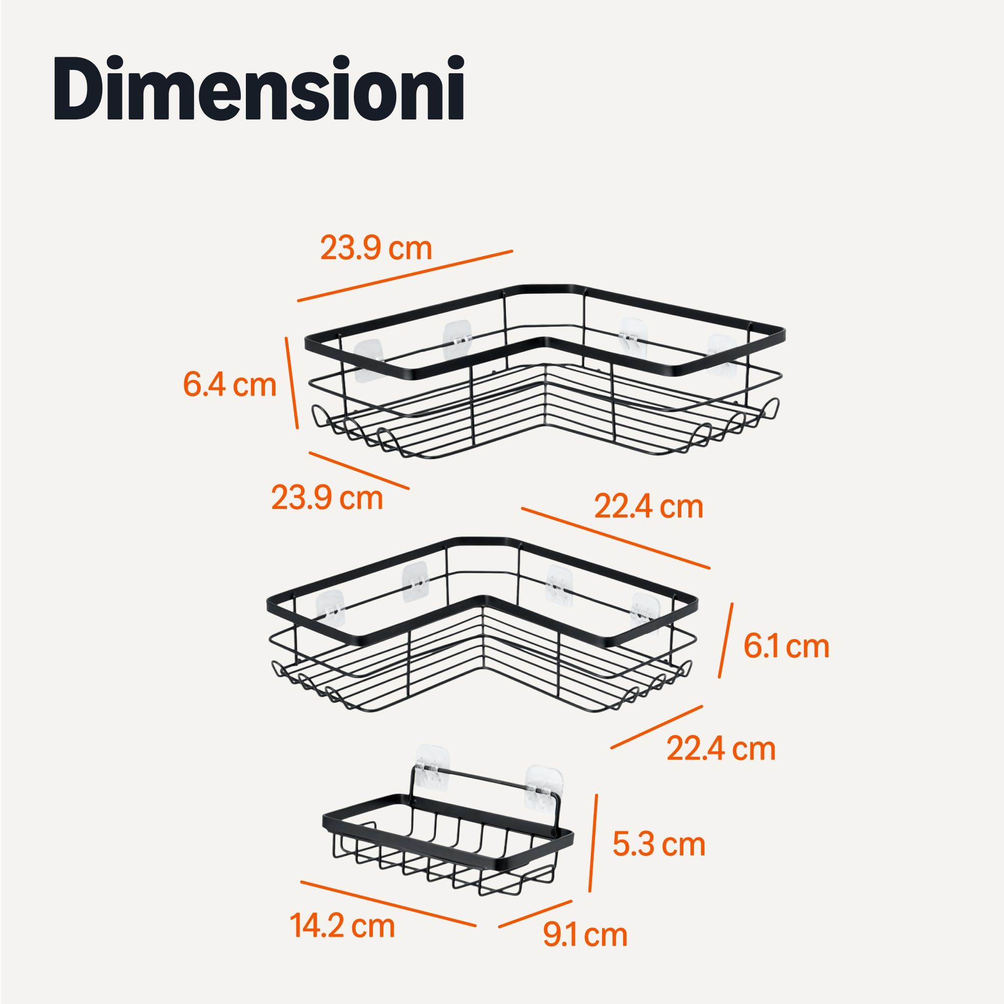 Amazon Basics Mensola Doccia a L Acciaio Inox Set 3 Nero Antiruggine