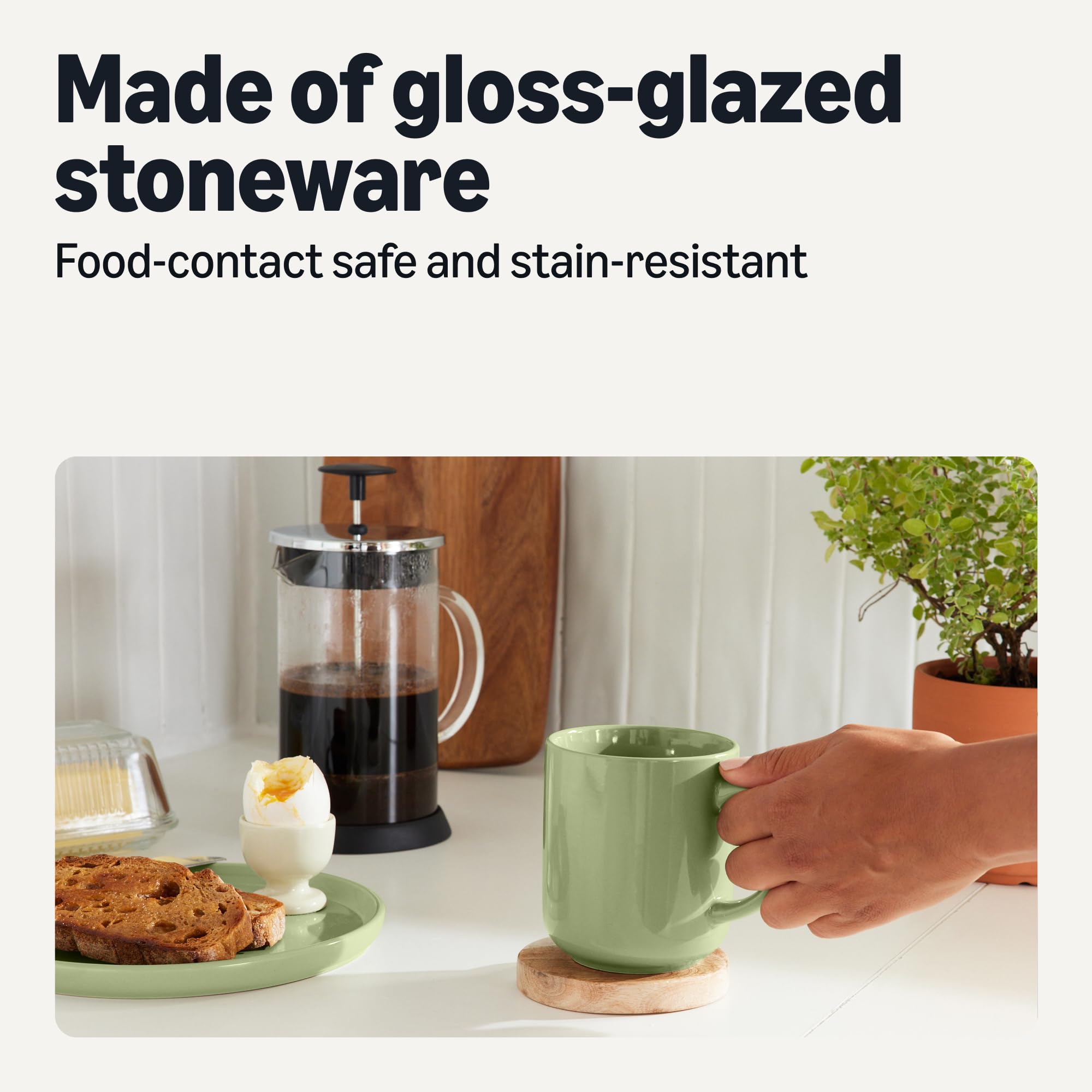 AmazonBasics Tazze Mug Gres 473ml Verde Oliva Set 4 Pezzi