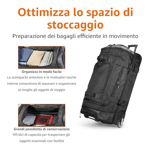 Amazon Basics Borsone con Ruote Medio 105L trolley nero