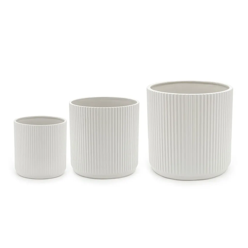 AmazonBasics Vasi Ceramica Scanalati Set 3 Bianco con Drenaggio