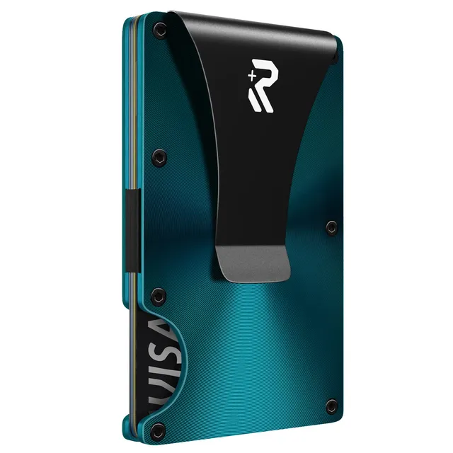 RealPlus Porta carte metallico RFID blu pavone 12 carte