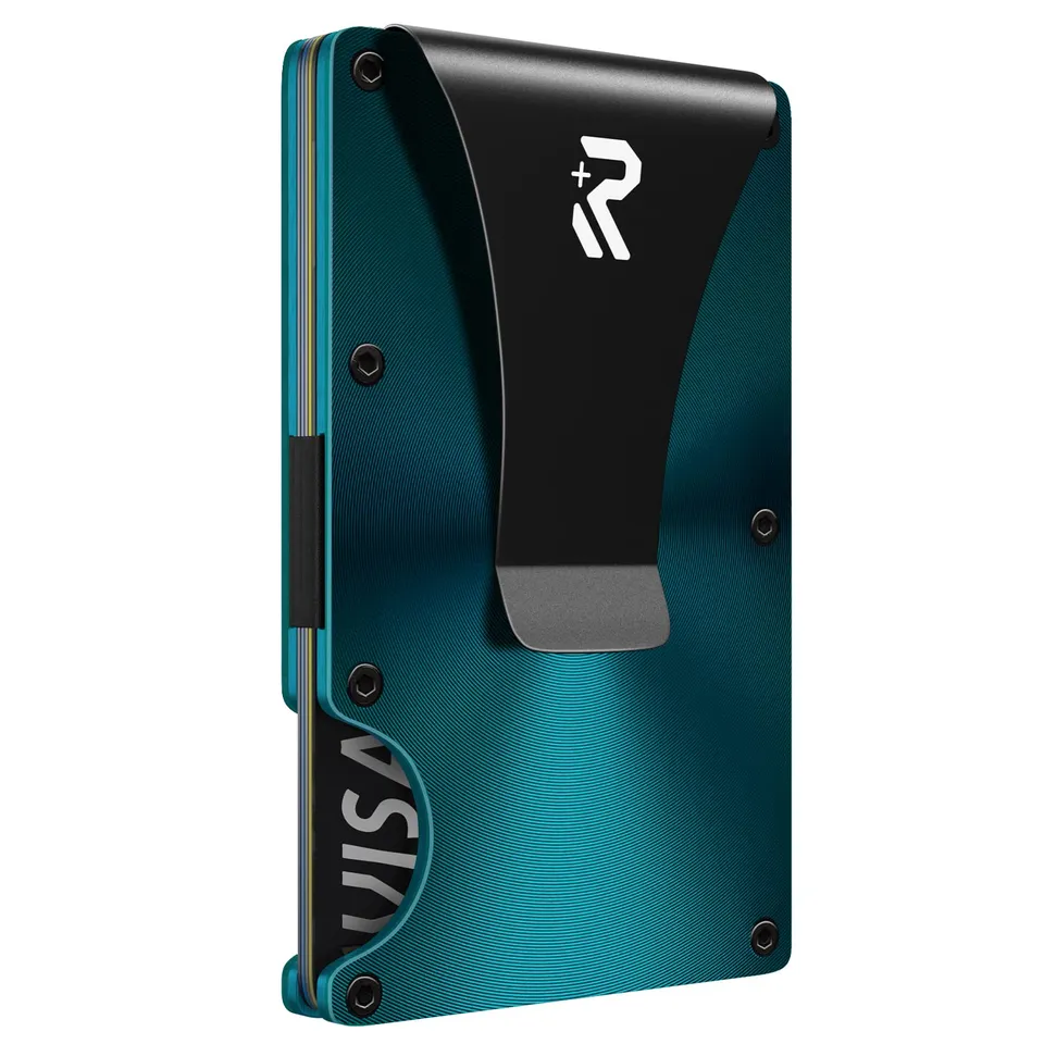 RealPlus Porta carte metallico RFID blu pavone 12 carte