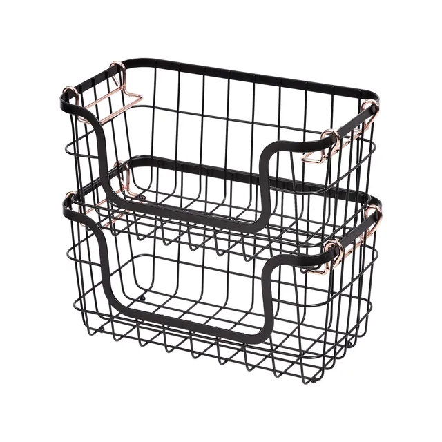 Amazon Basics Cesti Metallo Impilabili Neri 2 Pezzi Cucina