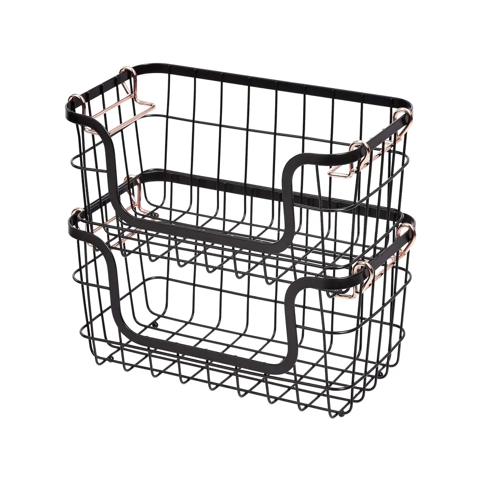Amazon Basics Cesti Metallo Impilabili Neri 2 Pezzi Cucina