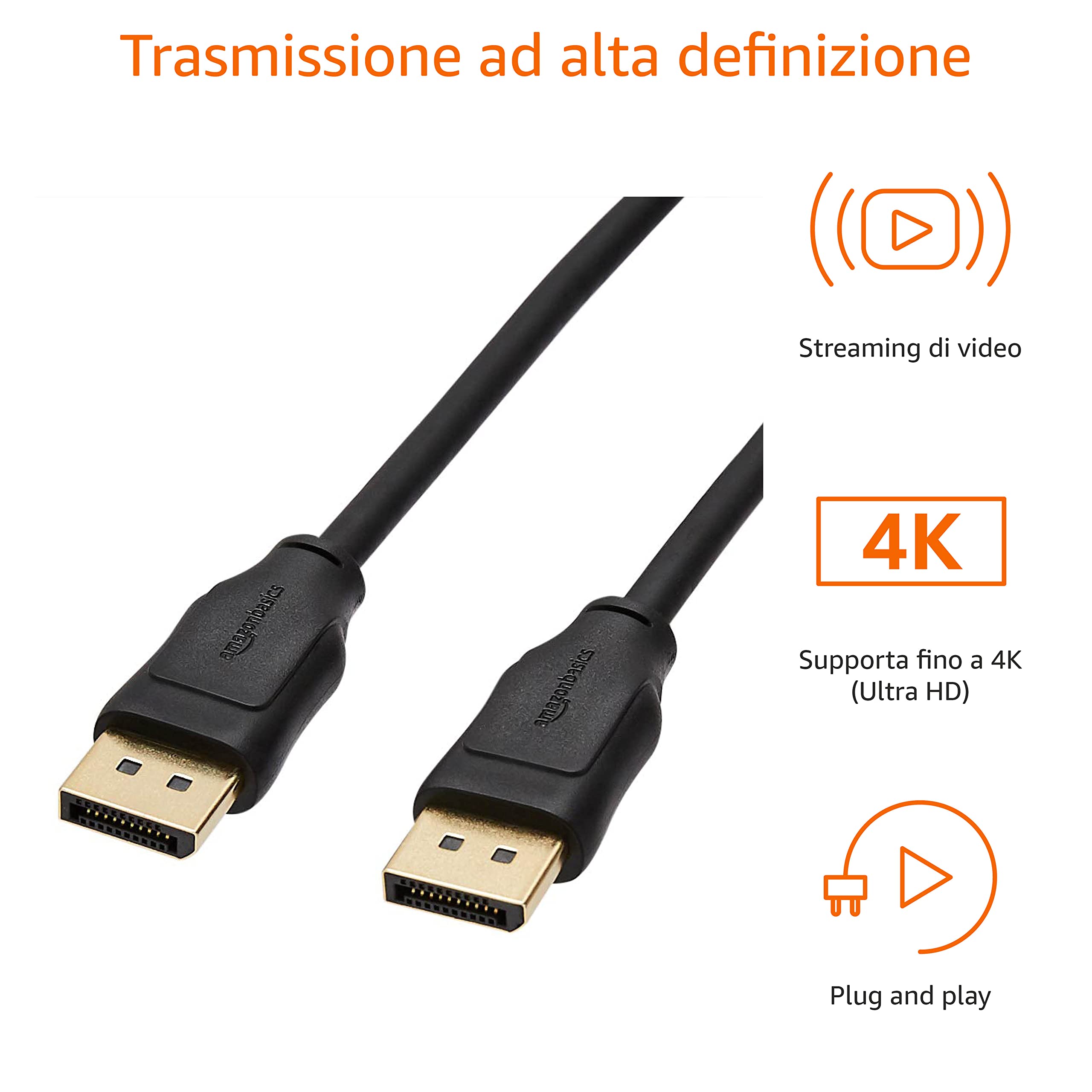 Amazon Basics Cavo DisplayPort 3 m Nero 4K 60Hz Versione 1.2