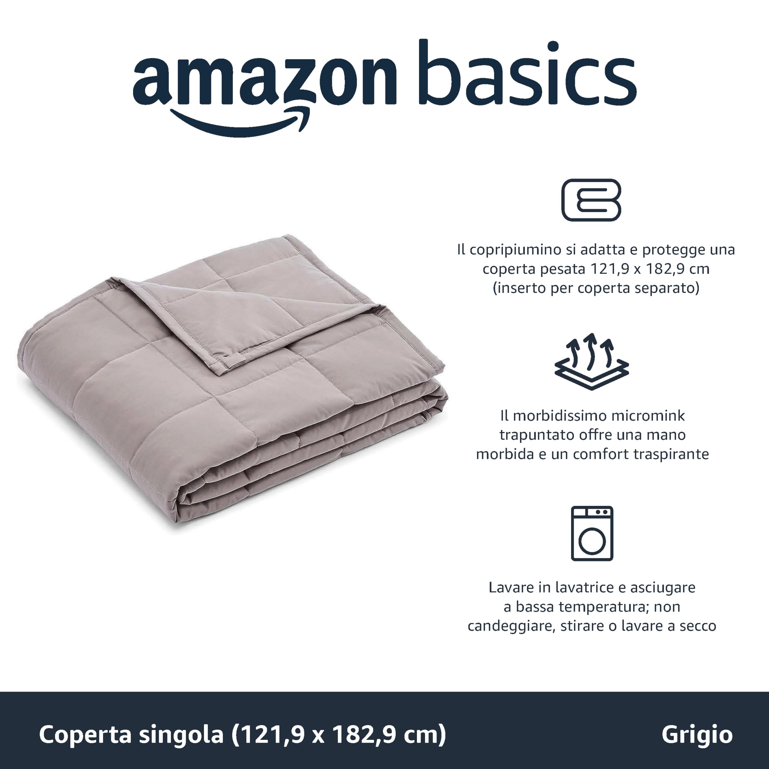 AmazonBasics Coperta Ponderata Cotone 9 kg 122x183 Grigio