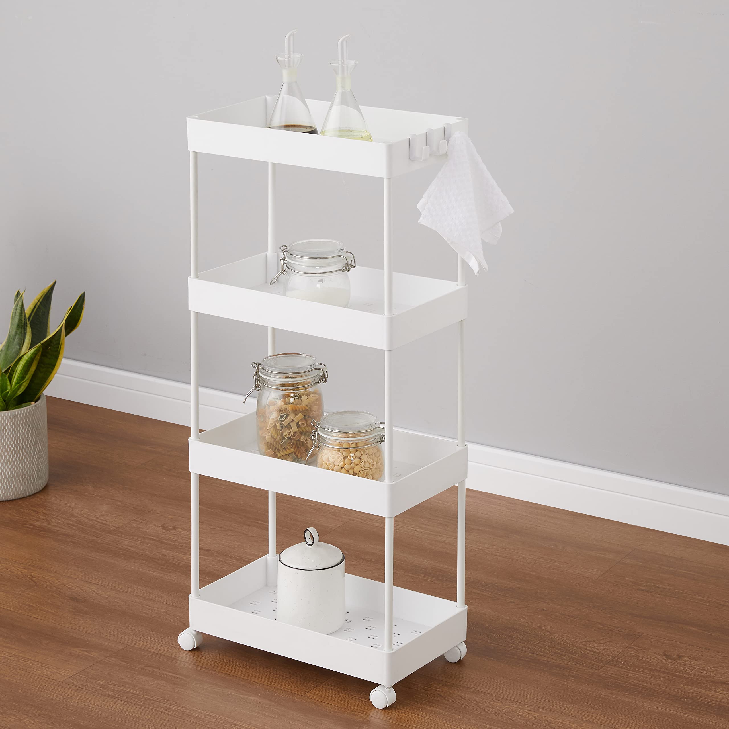 Amazon Basics Carrello Cucina 4 Ripiani Bianco con Ruote 40x22x86