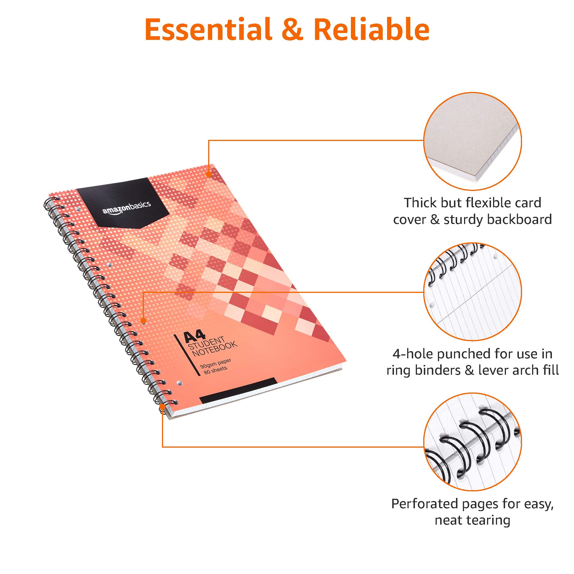 AmazonBasics Quaderno Spirale A4 Quadretti 5 Pezzi 90 g/m²