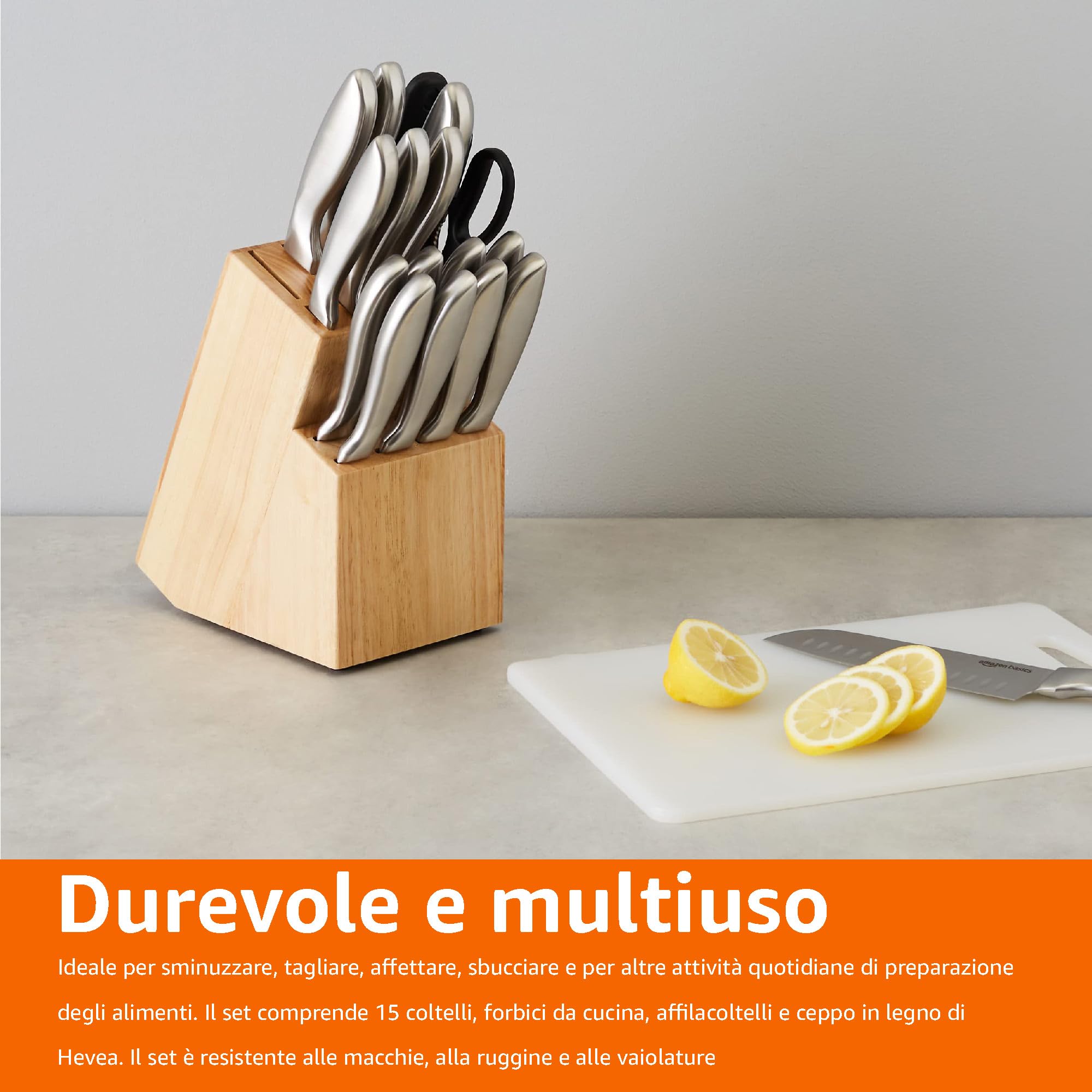 Amazon Basics set coltelli cucina 18 pezzi acciaio nero