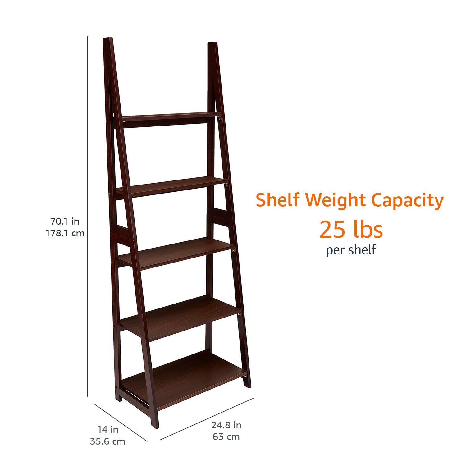 Amazon Basics Libreria a Scala 5 Ripiani Legno Espresso