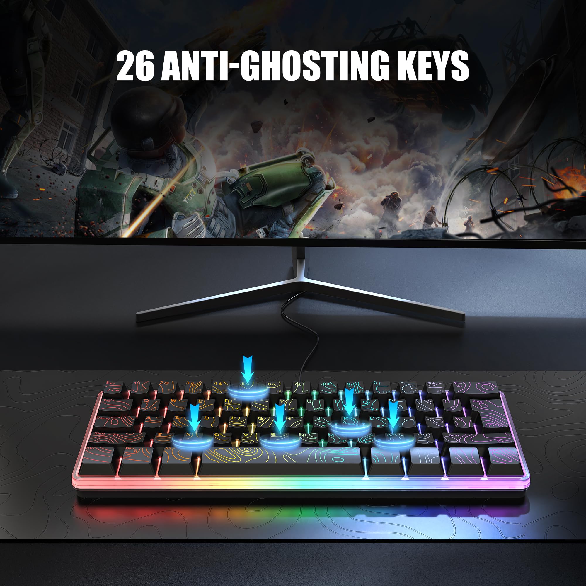 RedThunder Tastiera e Mouse Gaming 60% RGB 61 Tasti Nero
