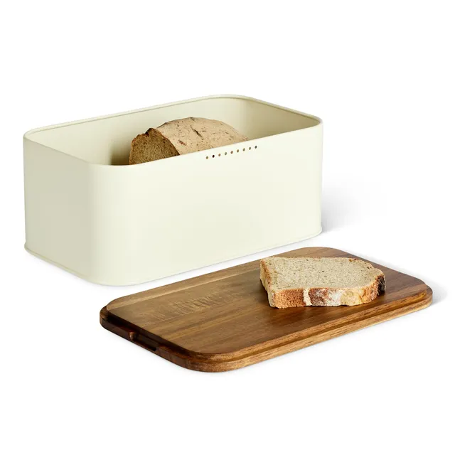 Amazon Basics Portapane Acciaio con Coperchio Tagliere