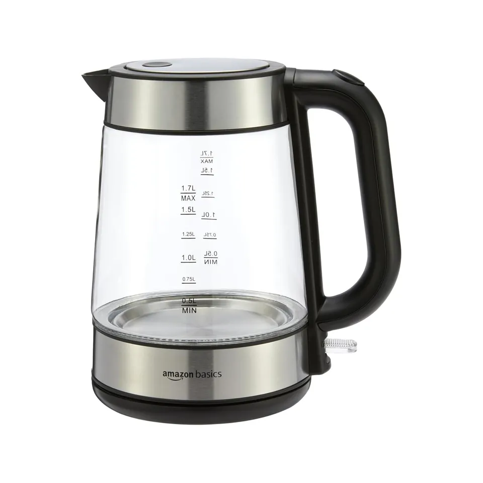 AmazonBasics Bollitore Vetro 1,7 L 2200W Nero Vetro