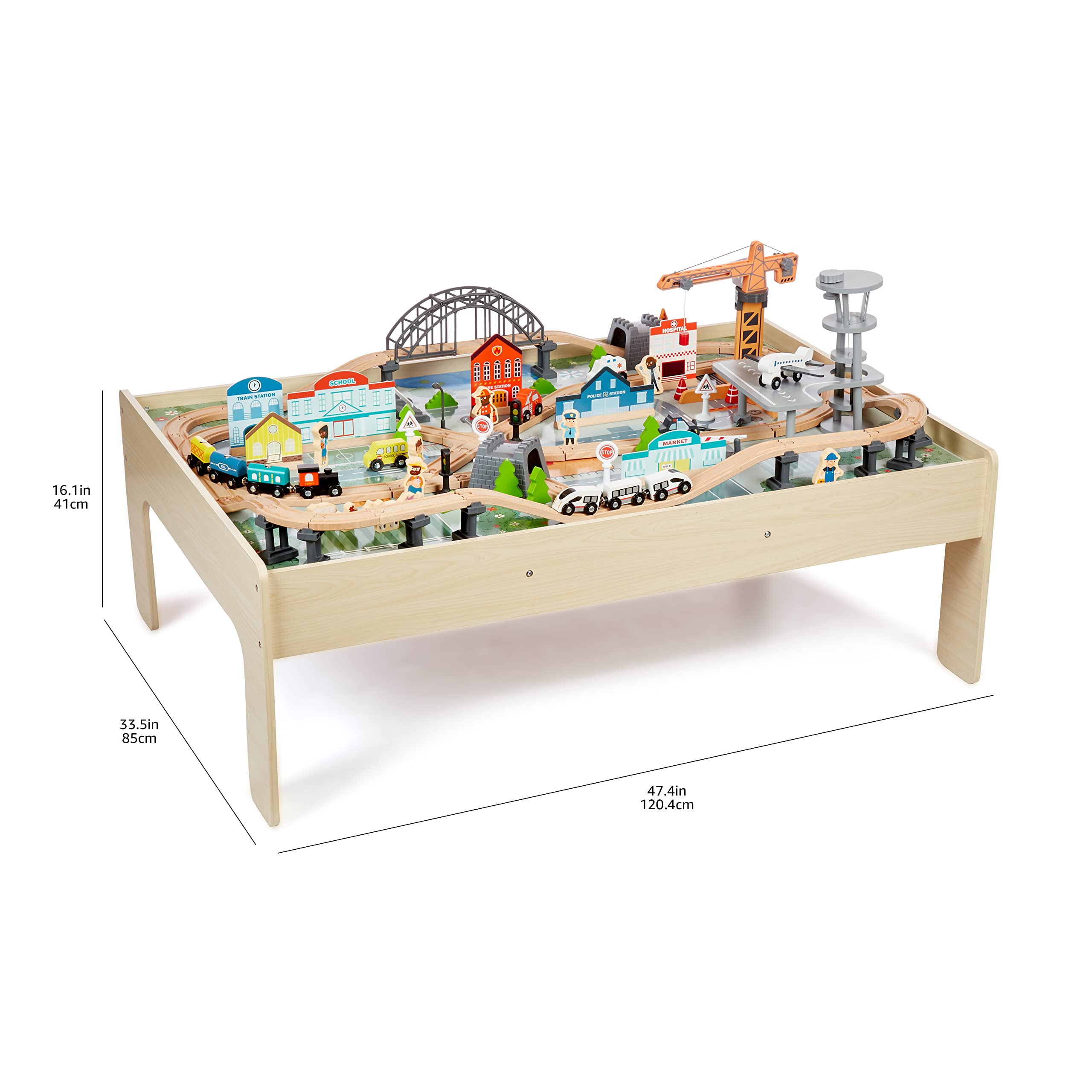 Amazon Basics Tavolo con Treno Giocattolo Legno 120 Pezzi