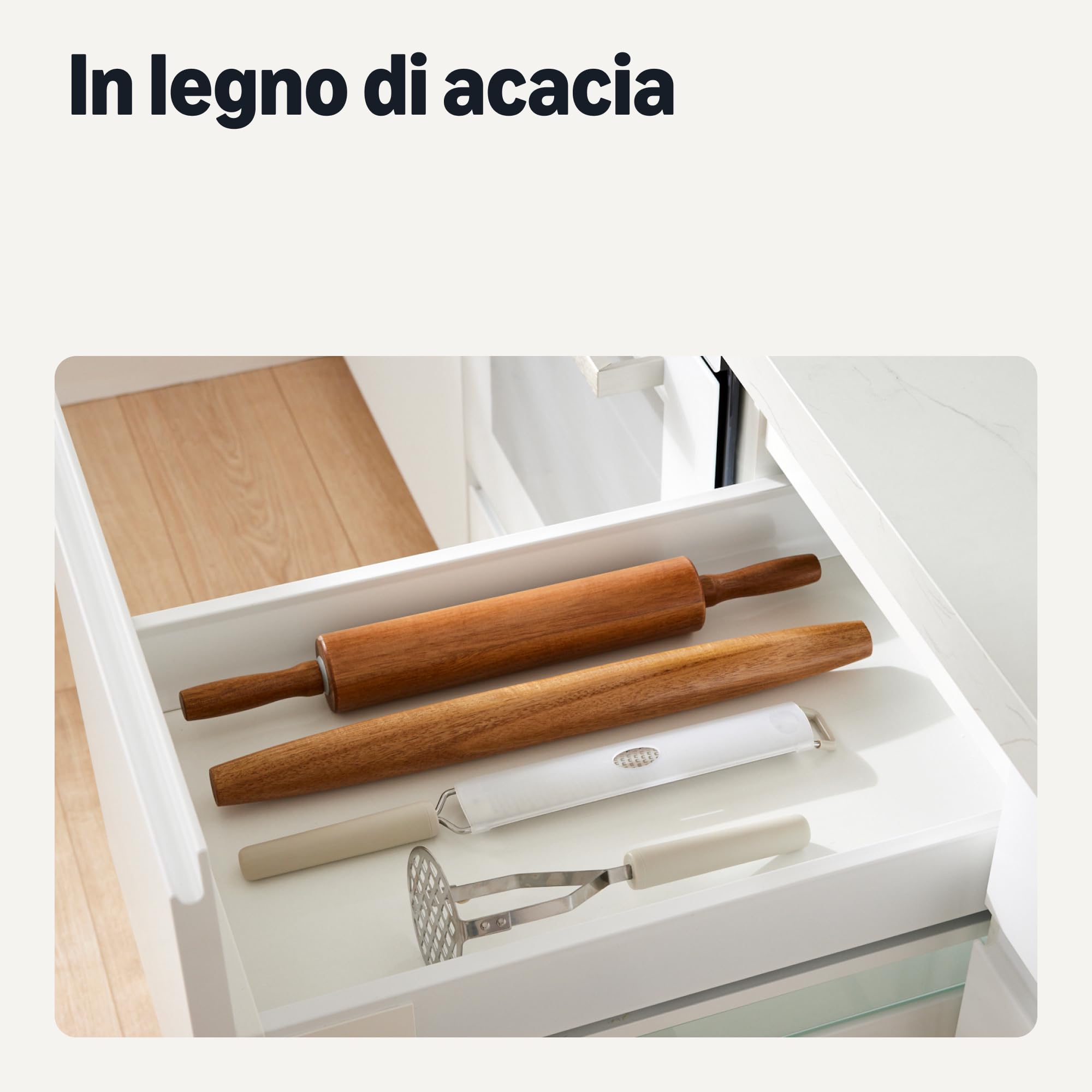 Amazon Basics Mattarello Francese Acacia 43cm Rastremato