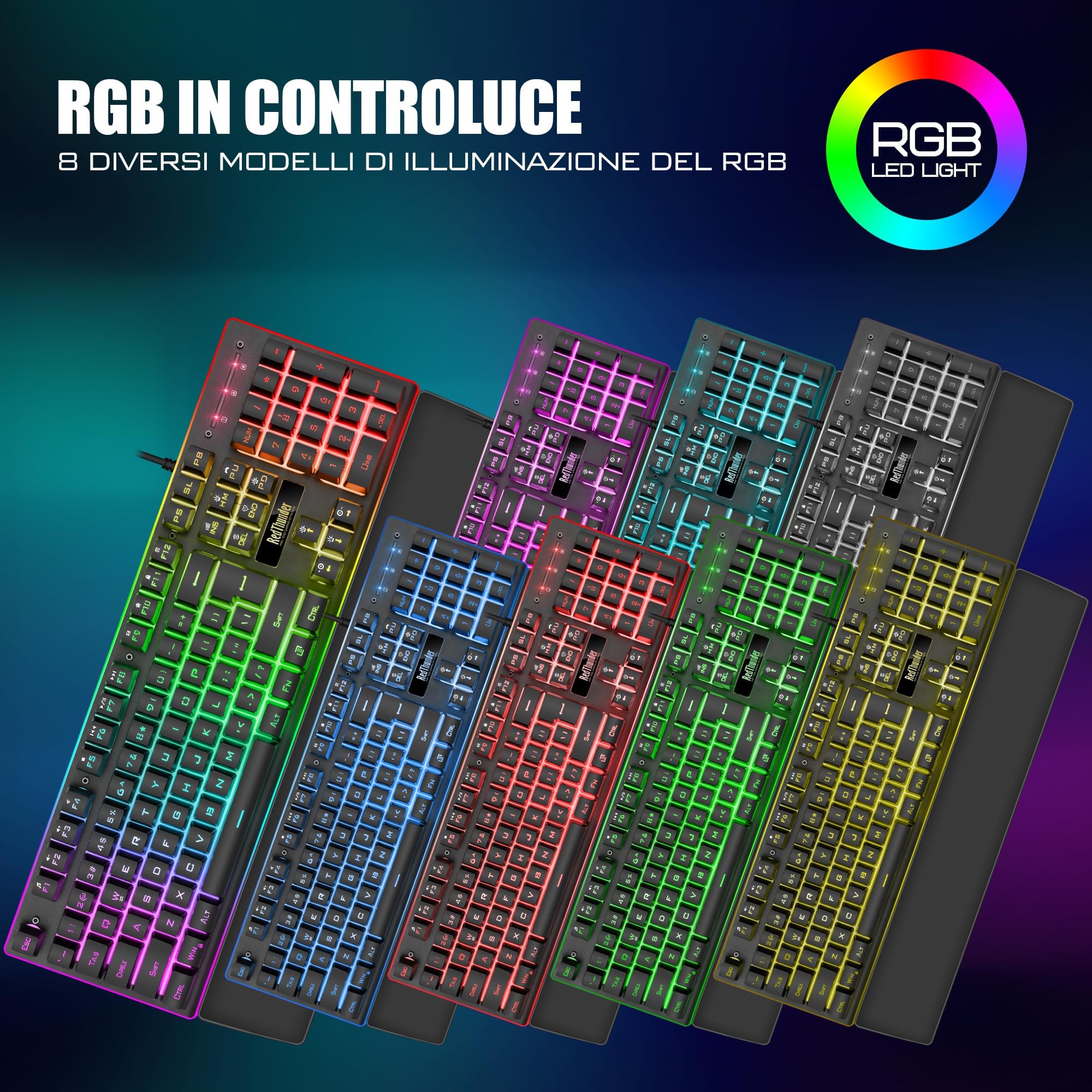 RedThunder K10 Combo Tastiera Mouse Gaming Nero RGB