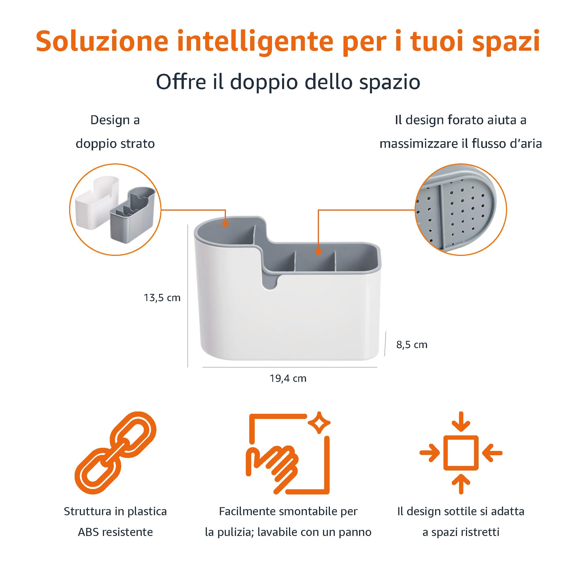 AmazonBasics organizer utensili grigio bancone e parete