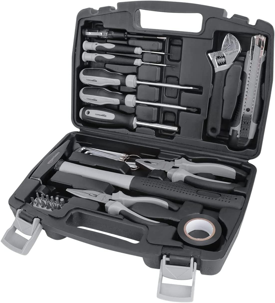 AmazonBasics Set Utensili Casa 32 Pezzi Nero Grigio Acciaio