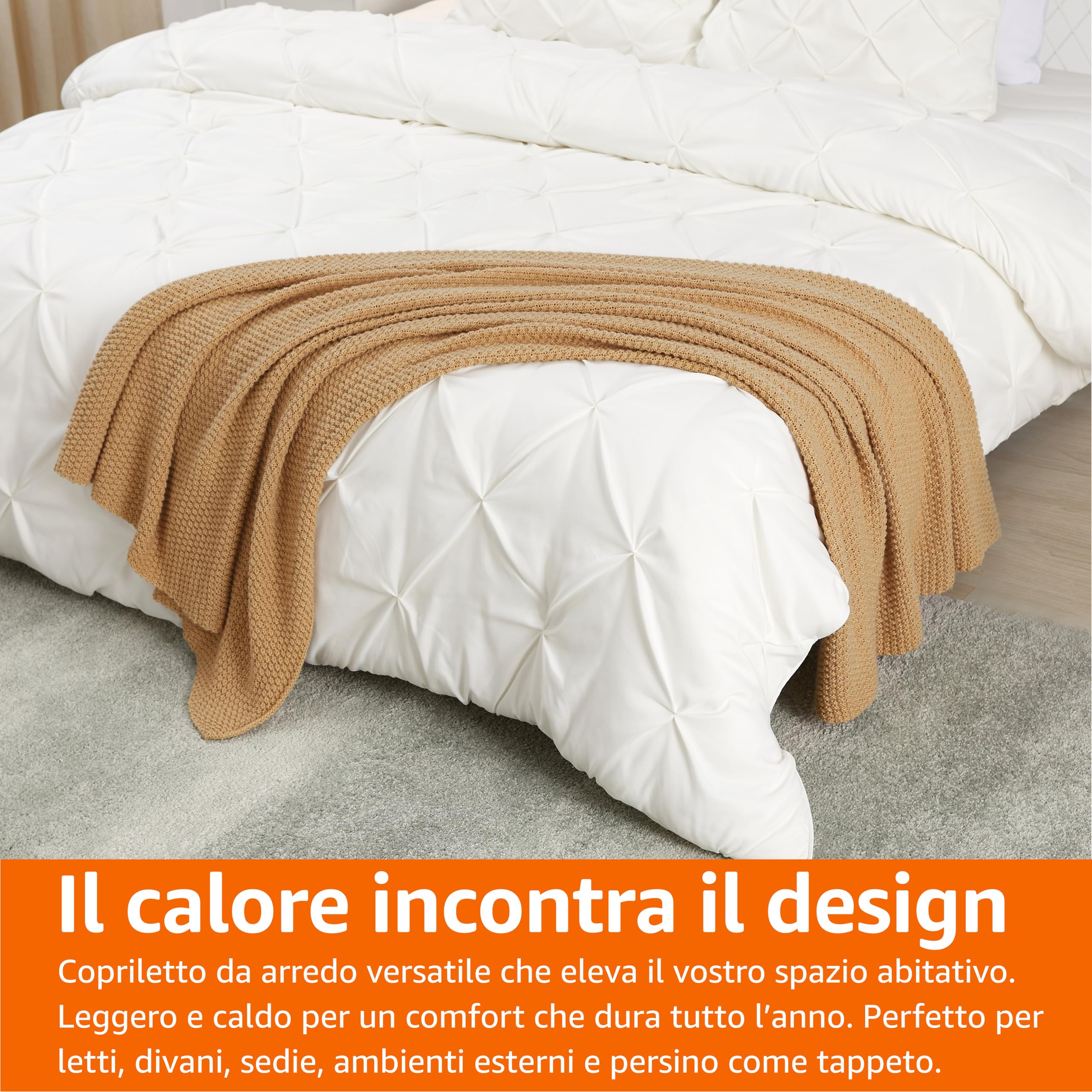 Amazon Basics Copriletto Maglia 127x152 Coperta Sabbia
