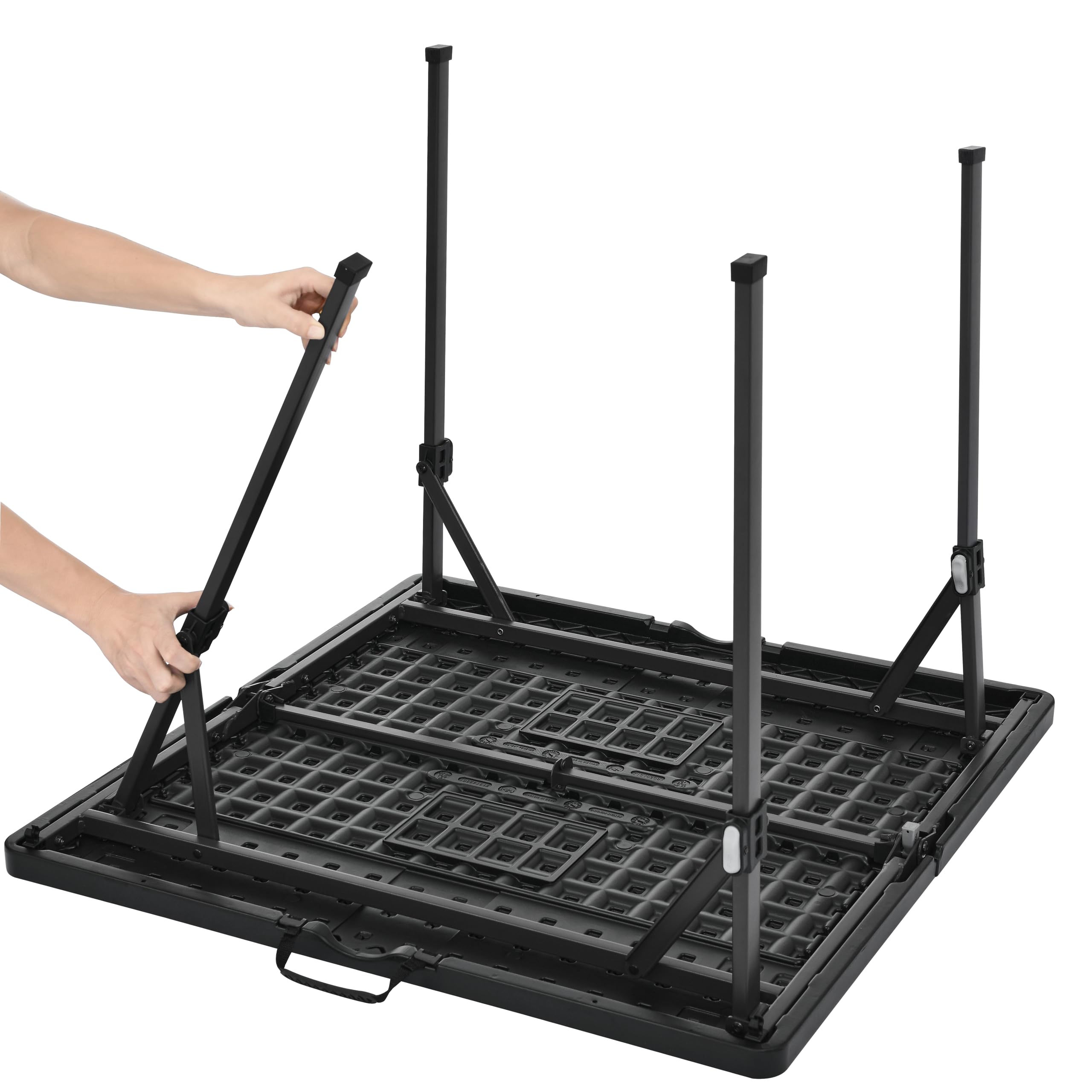 Amazon Basics Tavolo Pieghevole Nero 86x86 con Maniglia