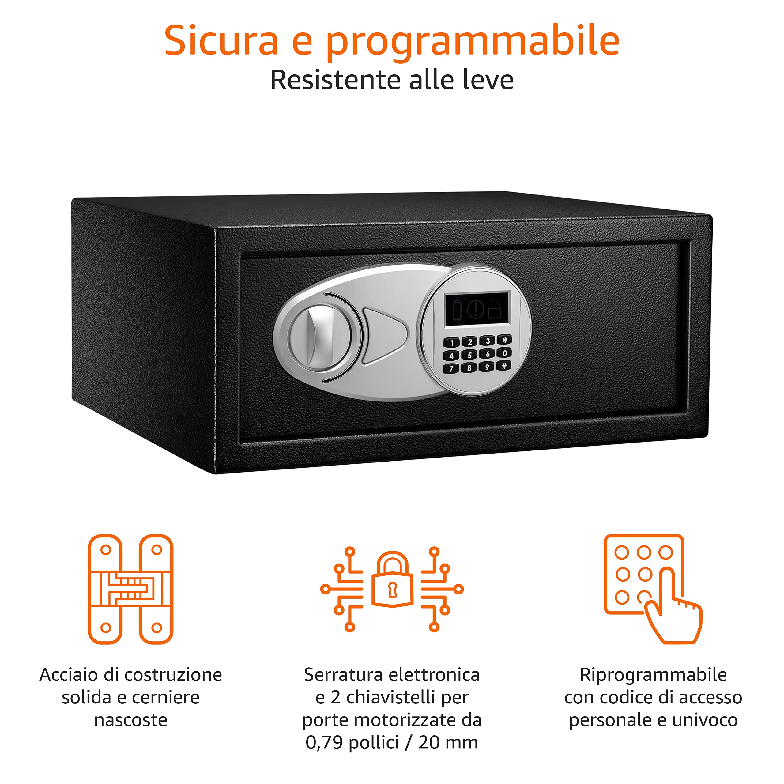 AmazonBasics Cassaforte Acciaio Digitale Nera 28 Litri 43 cm