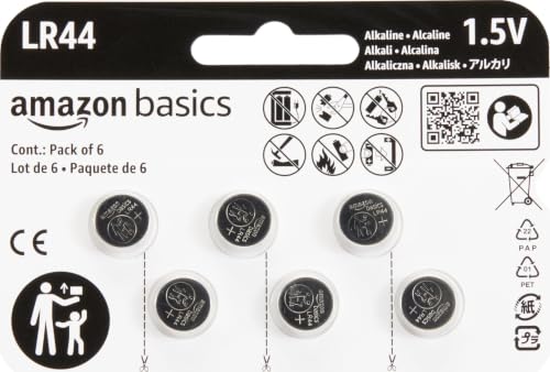 Amazon Basics Batterie Bottone LR44 6 Pezzi Lunga Durata