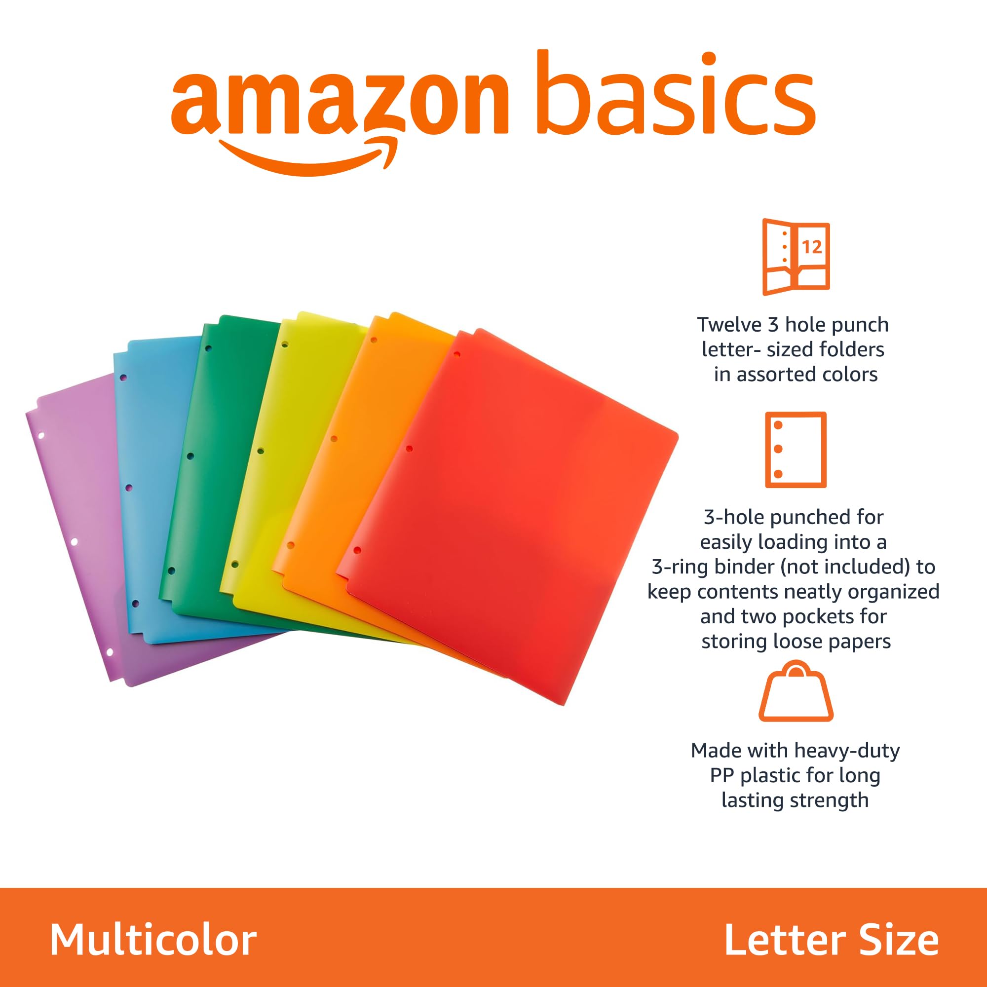 Amazon Basics cartelline 2 tasche 3 fori colori 12 pezzi