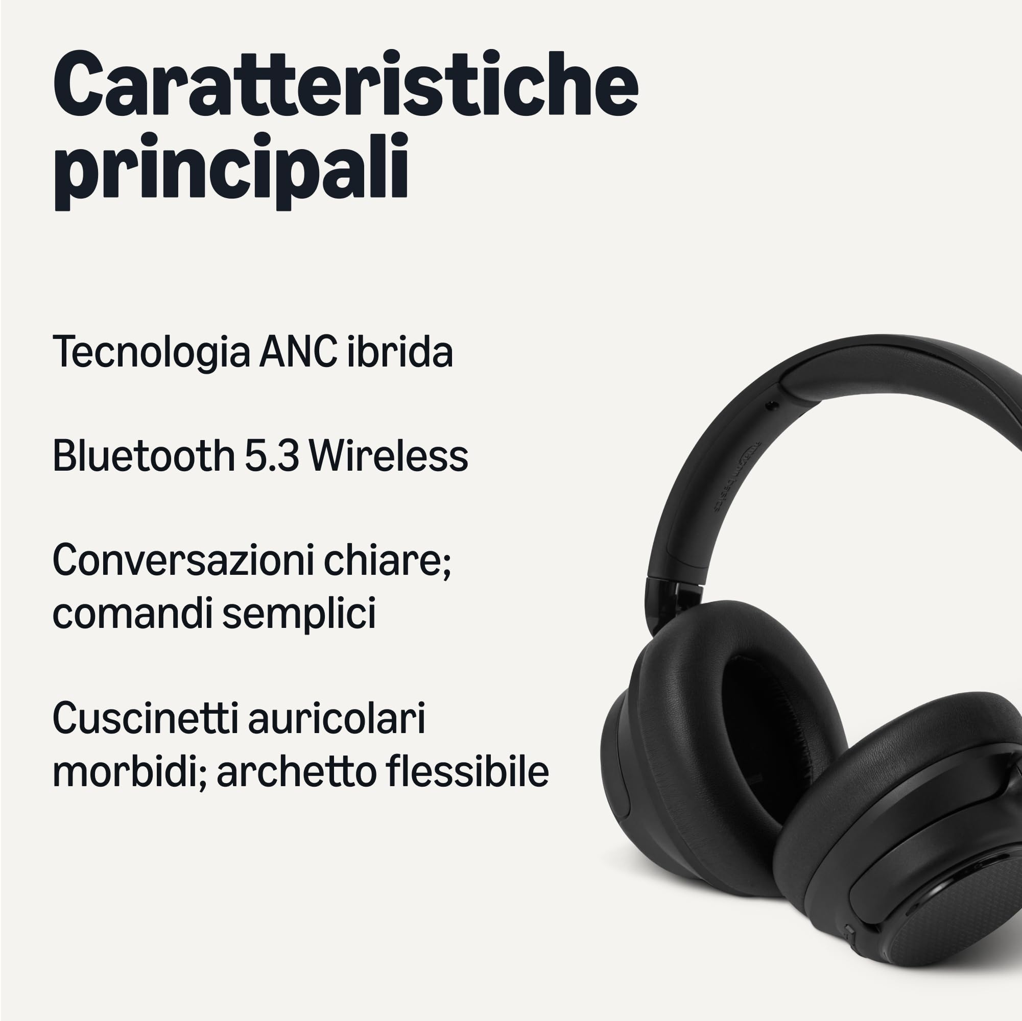 Amazon Basics Cuffie Wireless Bluetooth 5.3 ANC Nere 35 Ore