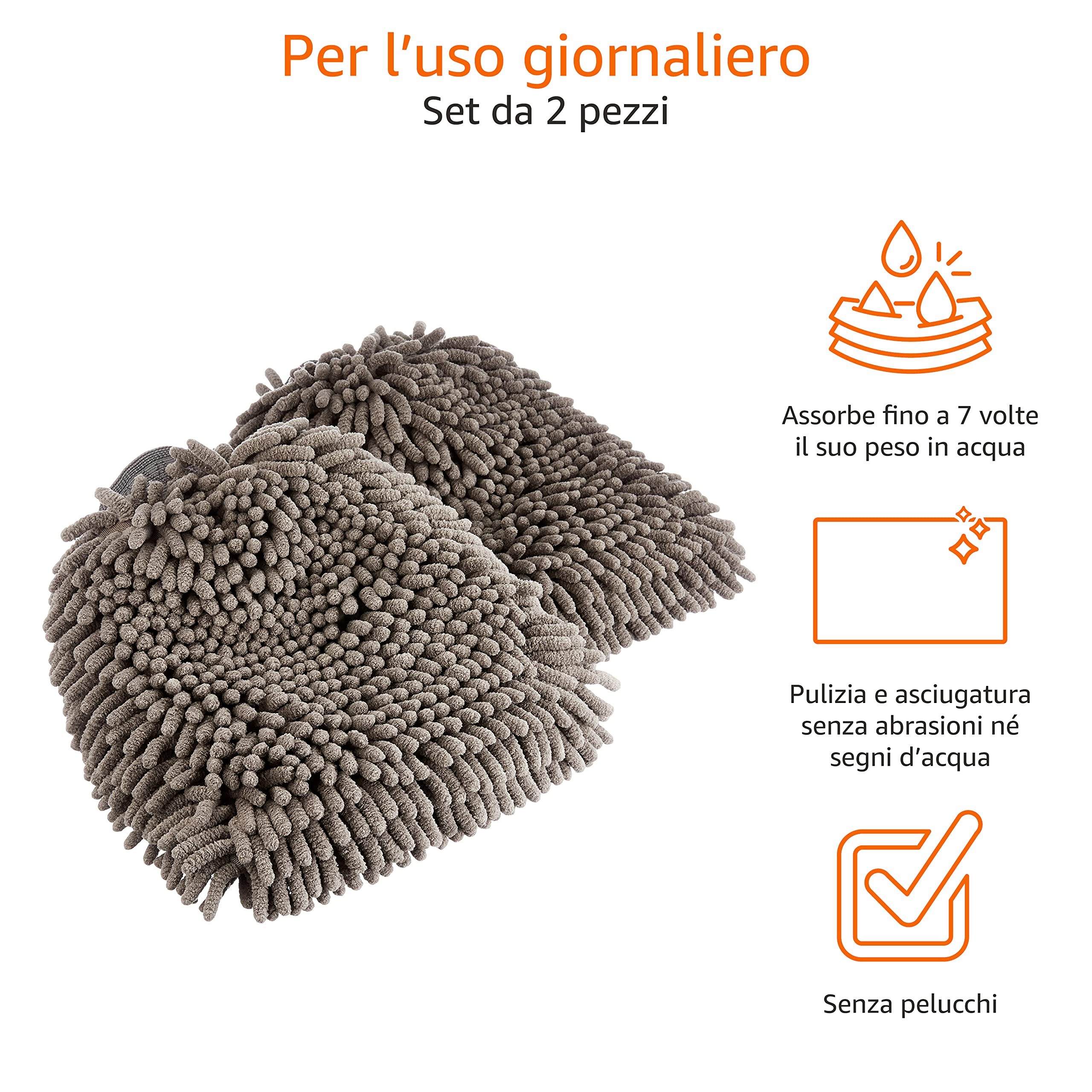 Amazon Basics Deluxe Guanti Microfibra Auto 30x20 cm 2 Pezzi Grigi