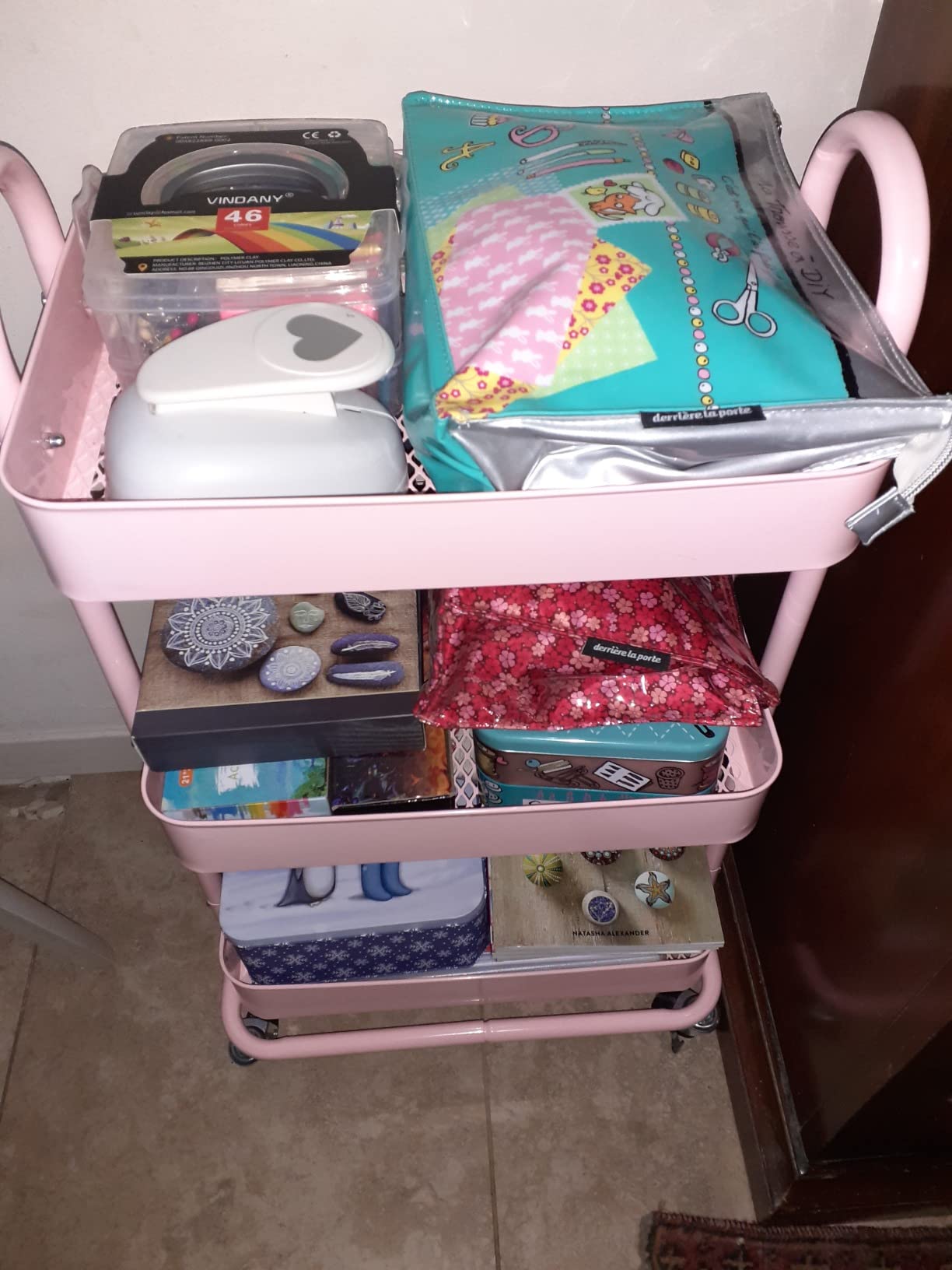 Amazon Basics Carrello 3 Ripiani con Ruote Rosa Antico Metallo