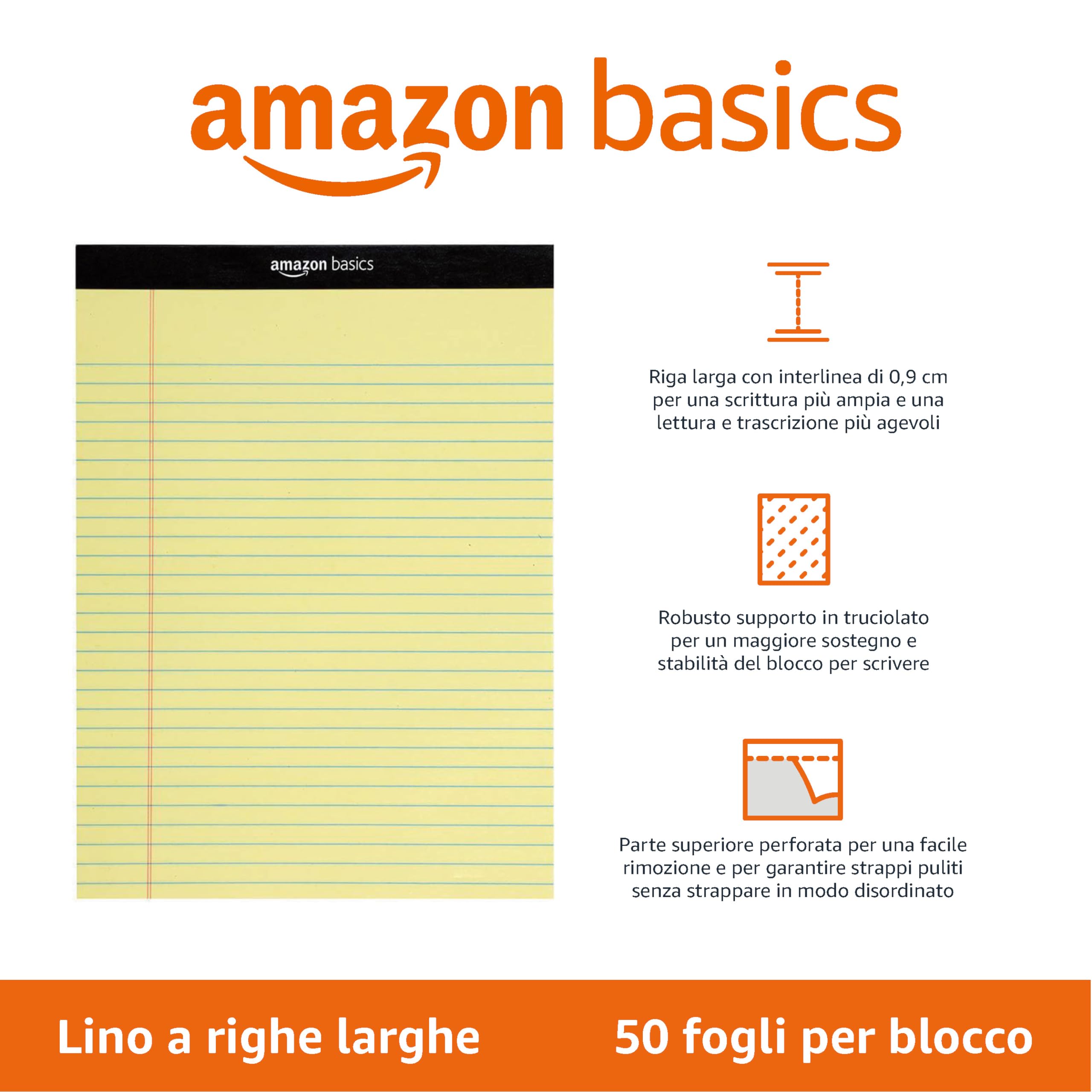 Amazon Basics Ruled blocco notes 21,6x29,8 giallo 12 pezzi