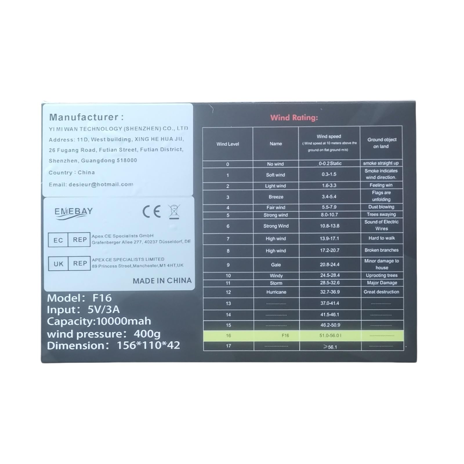 EMEBAY F16 Soffiatore Aria Compressa 160000 RPM Nero