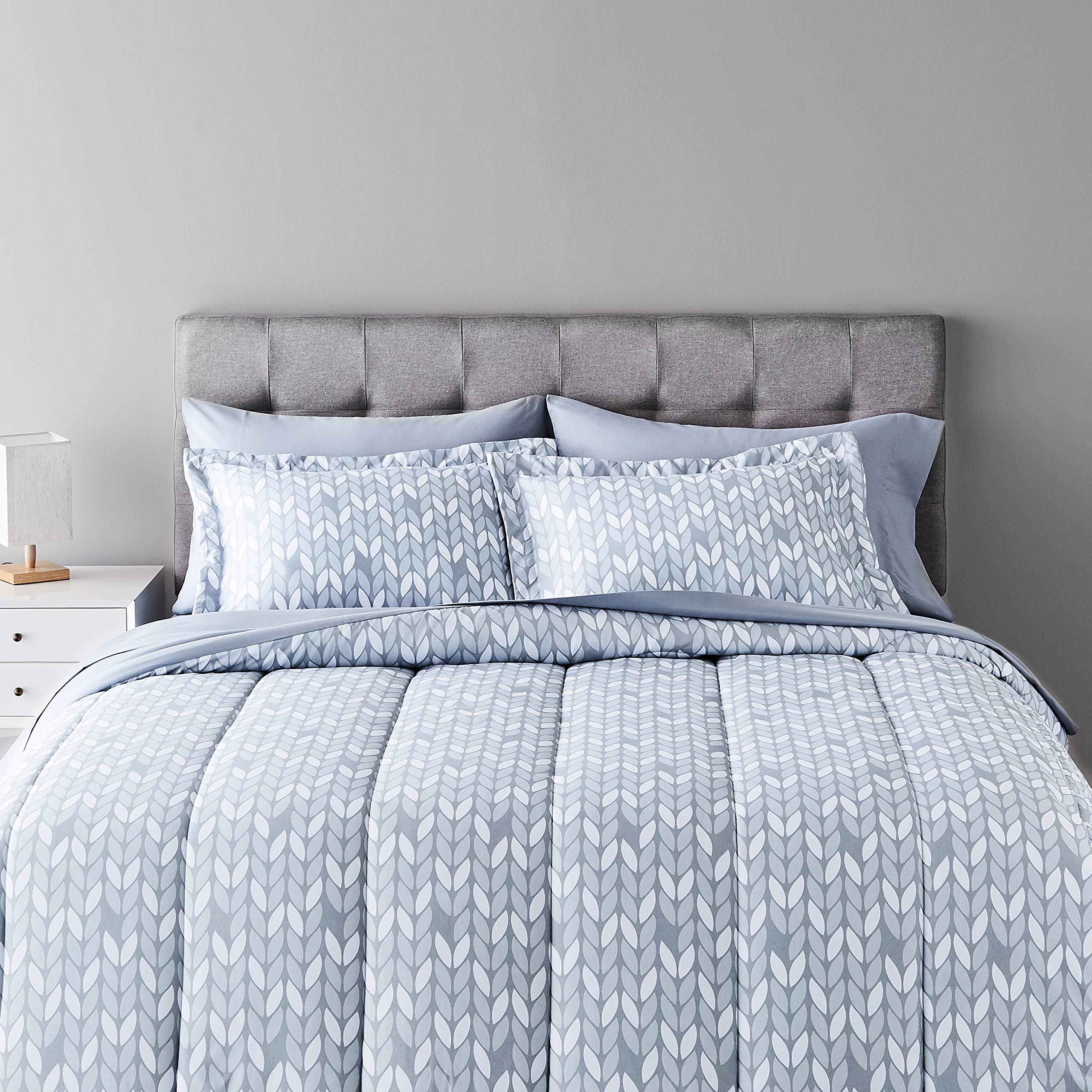 AmazonBasics Set Letto Full/Queen Grigio Foglie Poliestere