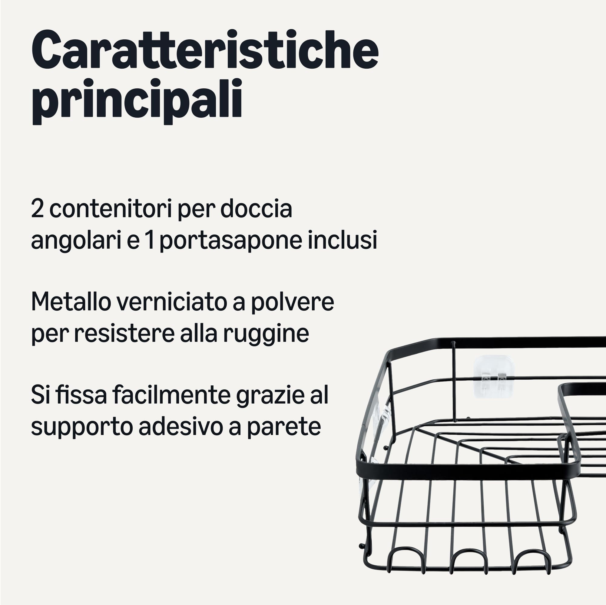Amazon Basics Mensola Doccia a L Acciaio Inox Set 3 Nero Antiruggine