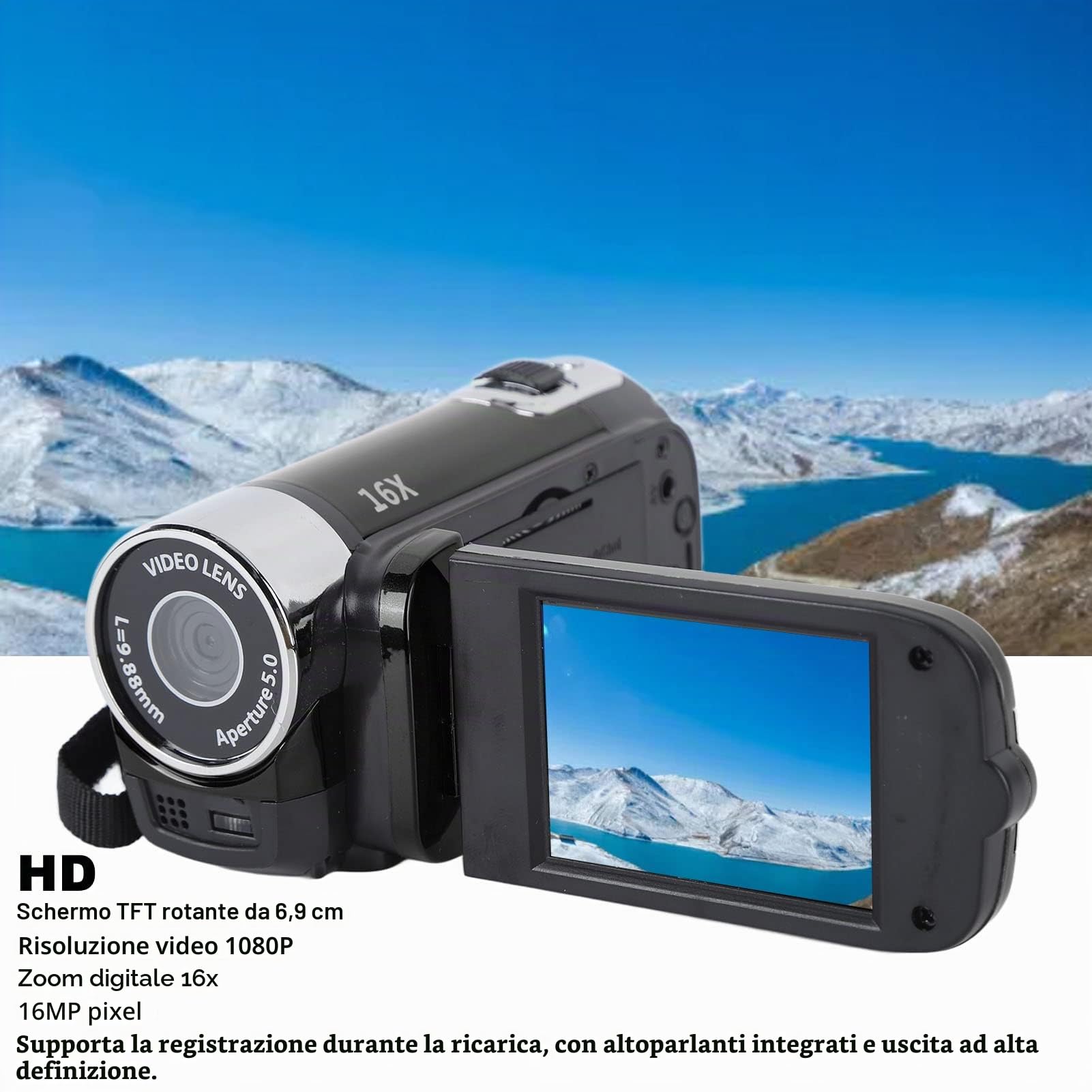 Elprico videocamera DV 4K 48MP nera zoom 16x