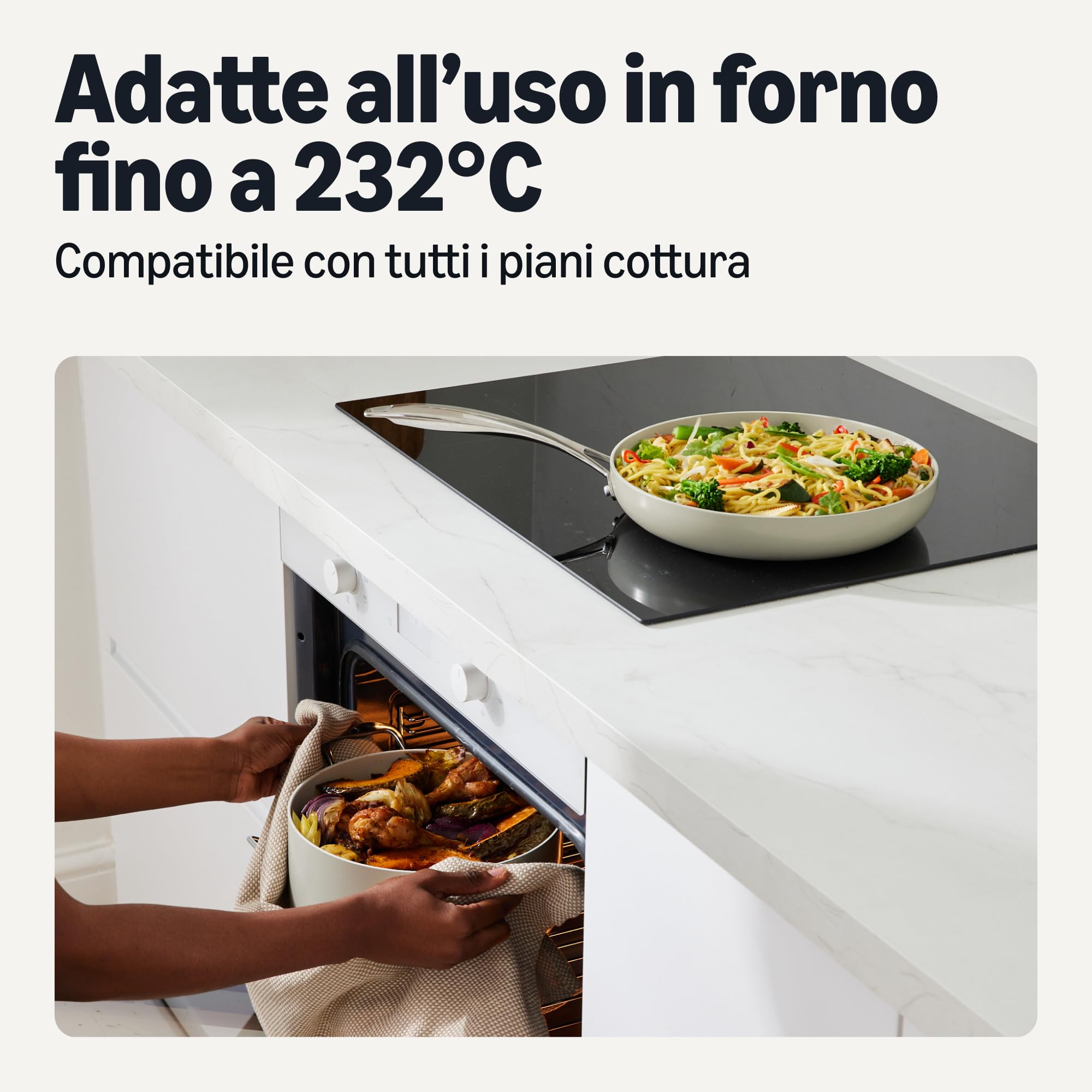 AmazonBasics set pentole ceramica 8 pezzi grigio lino induzione