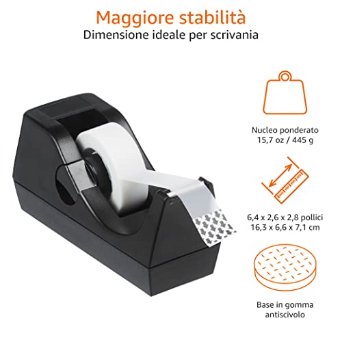 Amazon Basics Dispenser Nastro Adesivo Nero 3 Pezzi Ufficio