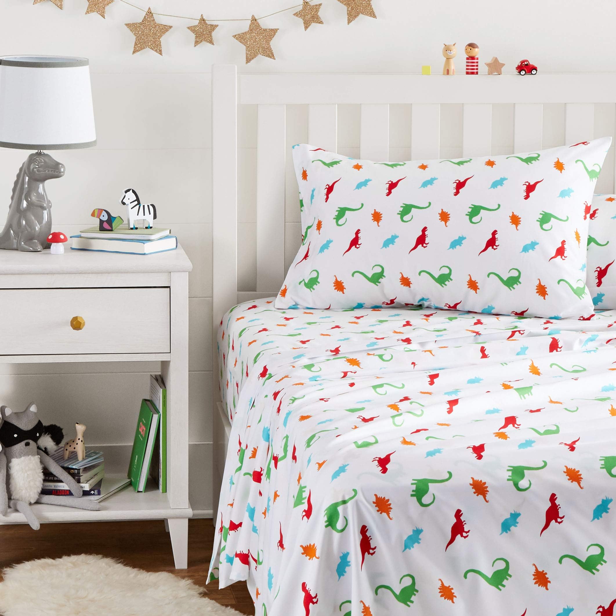 AmazonBasics Set lenzuola bambini dinosauri 3 pezzi