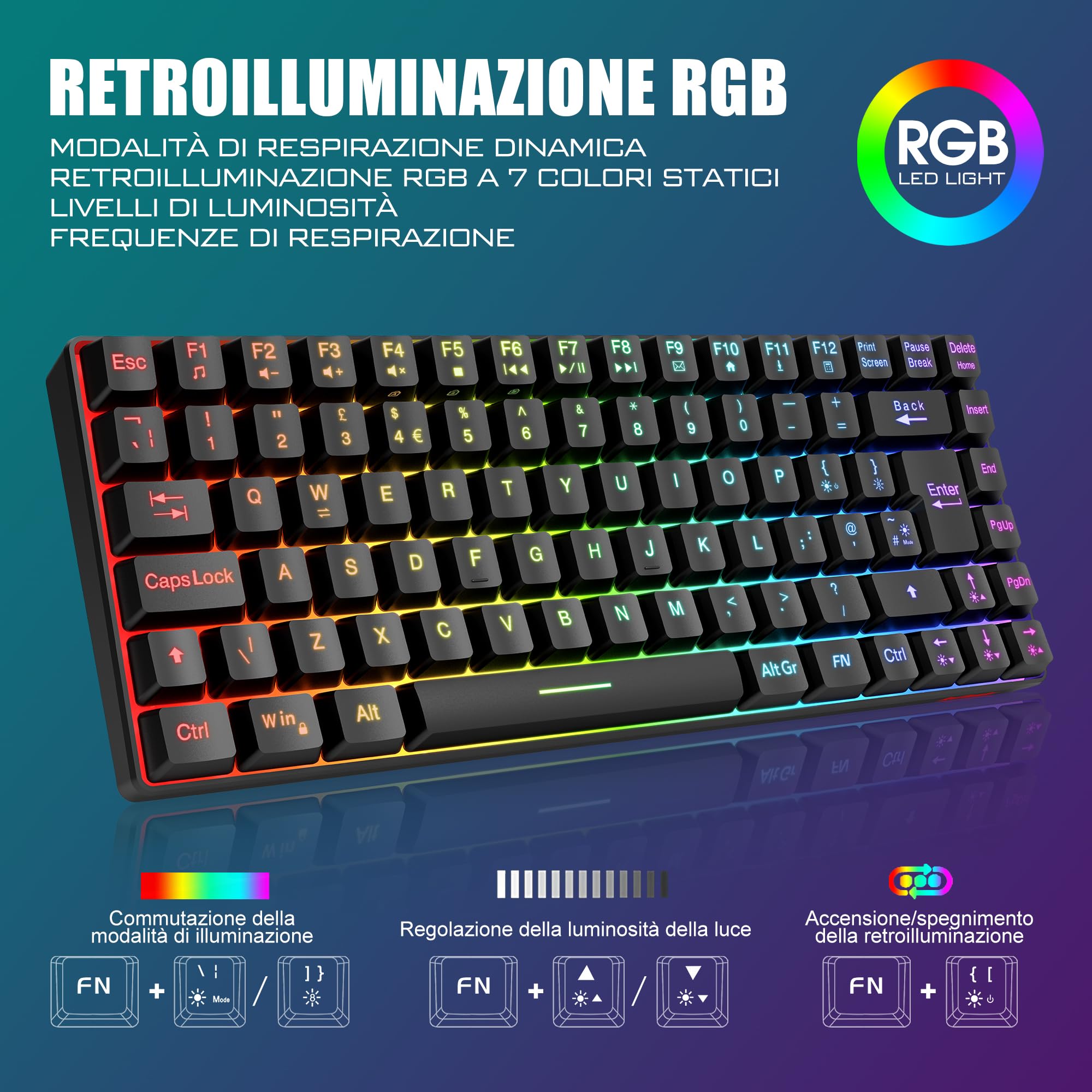 RedThunder K84 Kit Tastiera Mouse Gaming Wireless IT Retroilluminato