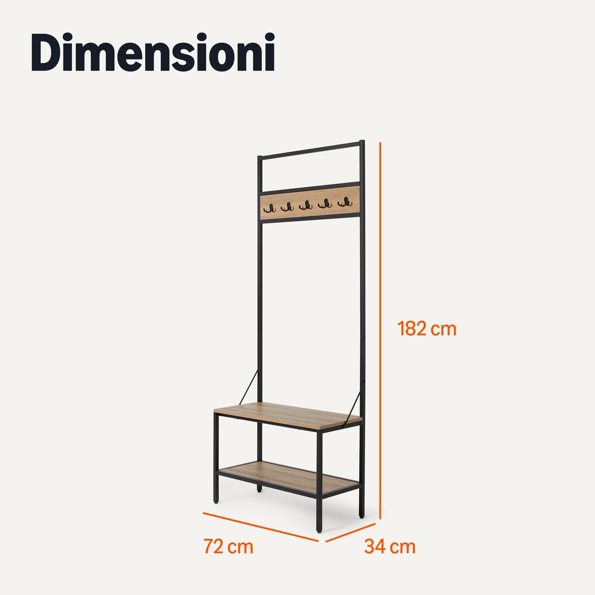 Amazon Basics panca da ingresso con appendiabiti quercia 72 cm