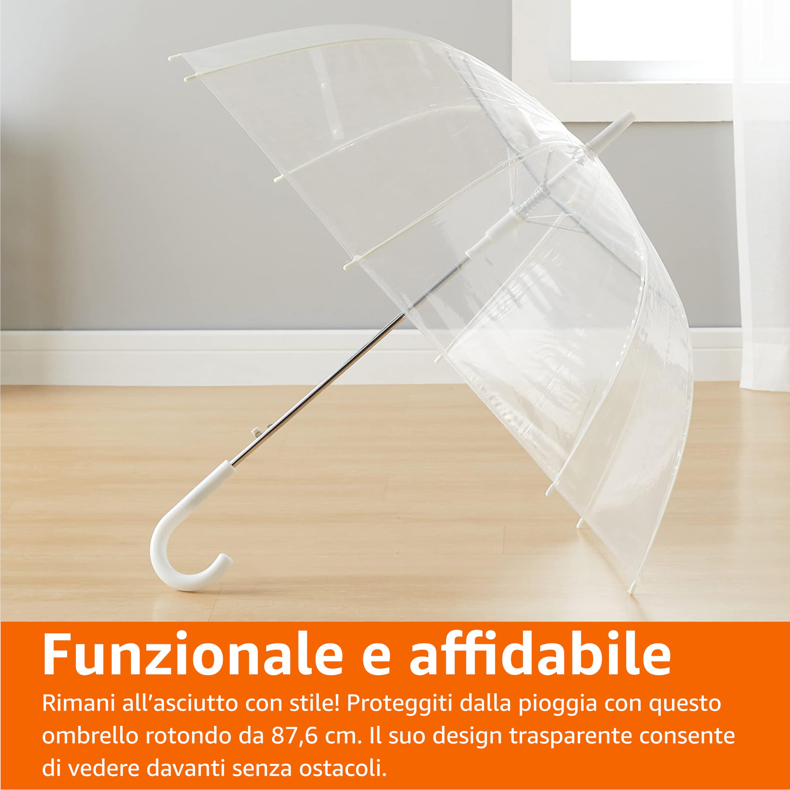 Amazon Basics Ombrello Cupola Trasparente 87,6 cm Automatico