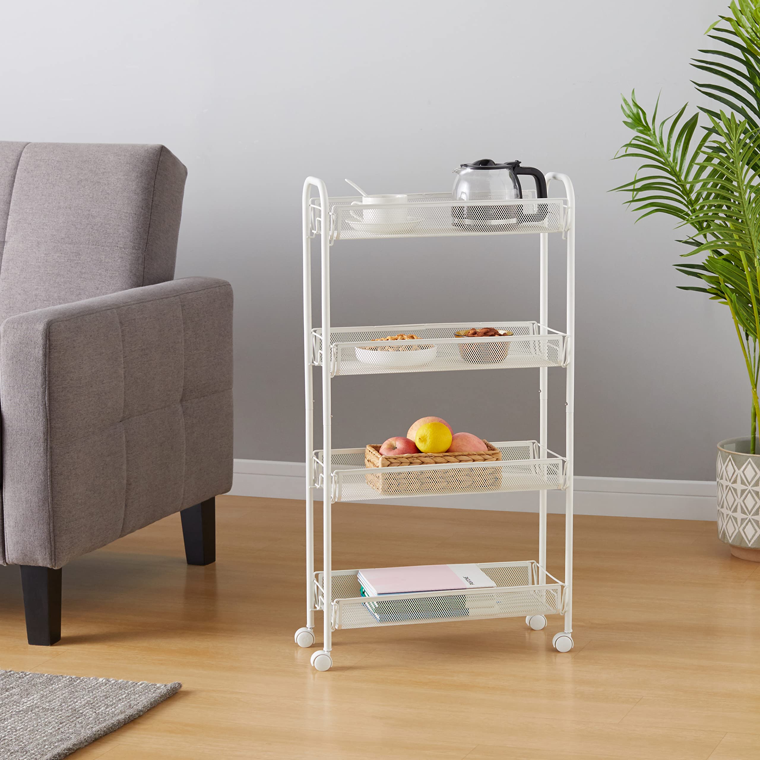 Amazon Basics carrello metallo 4 ripiani bianco rete