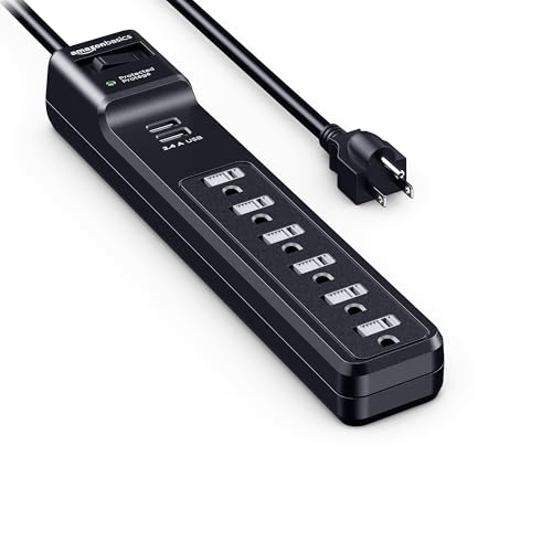 Amazon Basics Multipresa 6 Prese 2 USB 1000J Nera