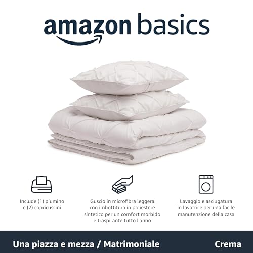 AmazonBasics Set Piumino 150x200 Panna 3 Pezzi Microfibra