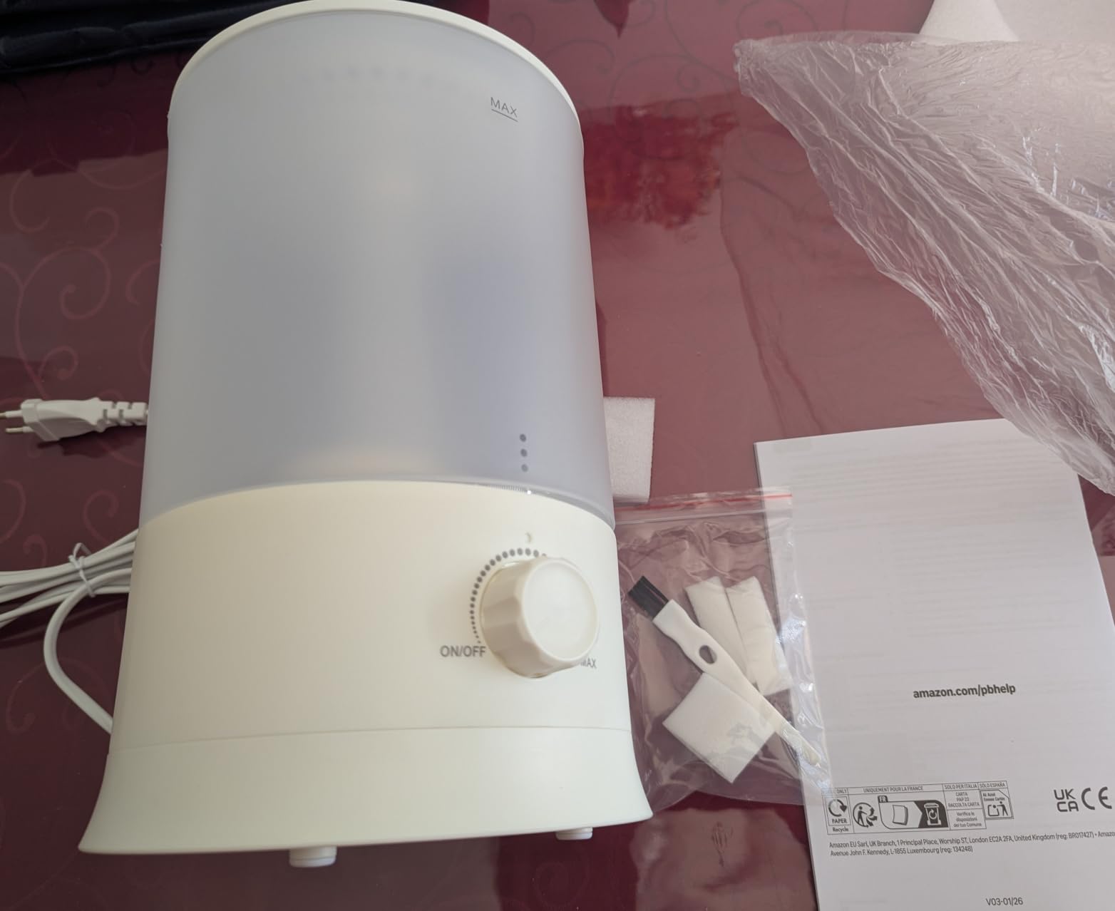 Amazon Basics Umidificatore 3L bianco oli essenziali